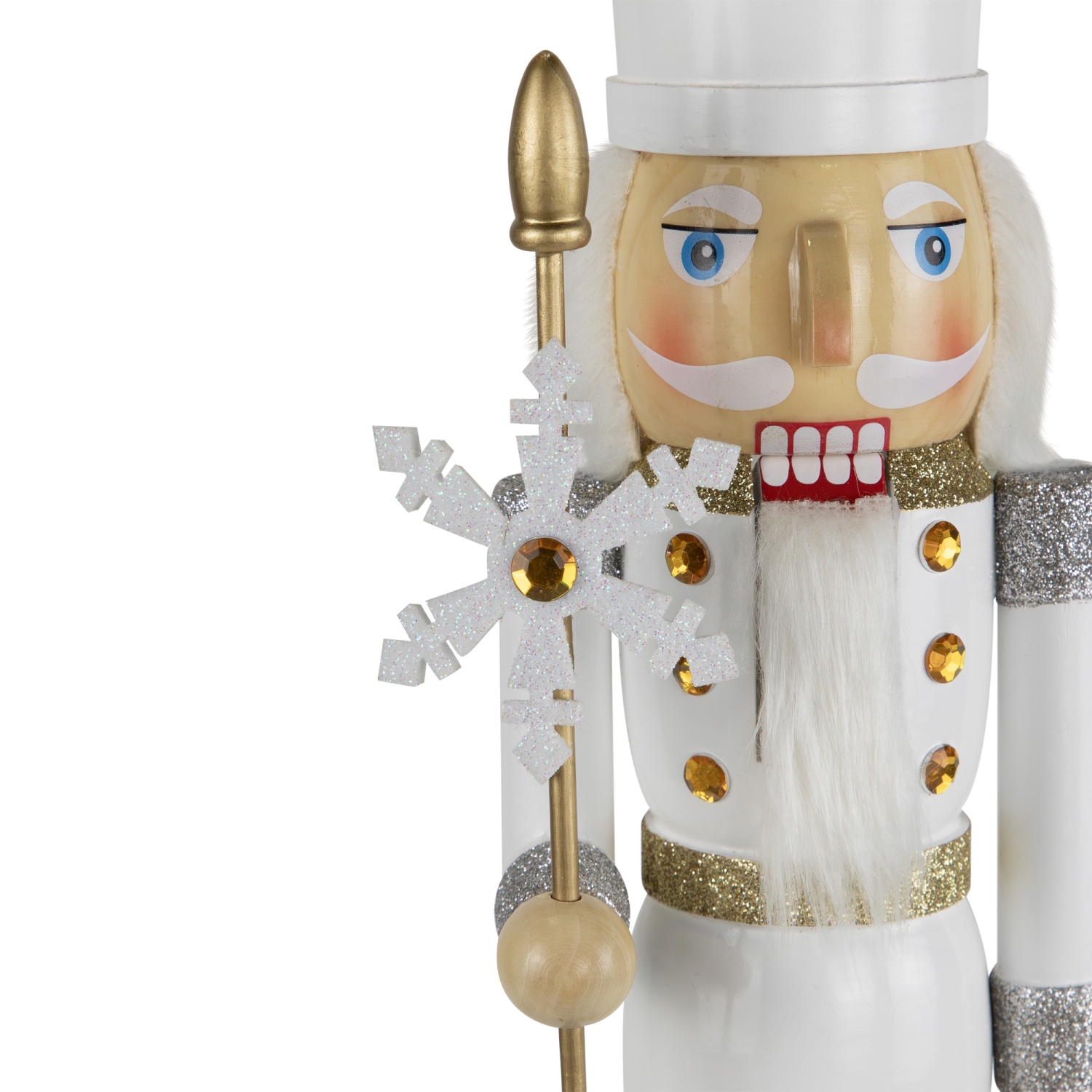 Glittered Nutcracker with Snowflake Scepter Christmas Figure - 15" - White
