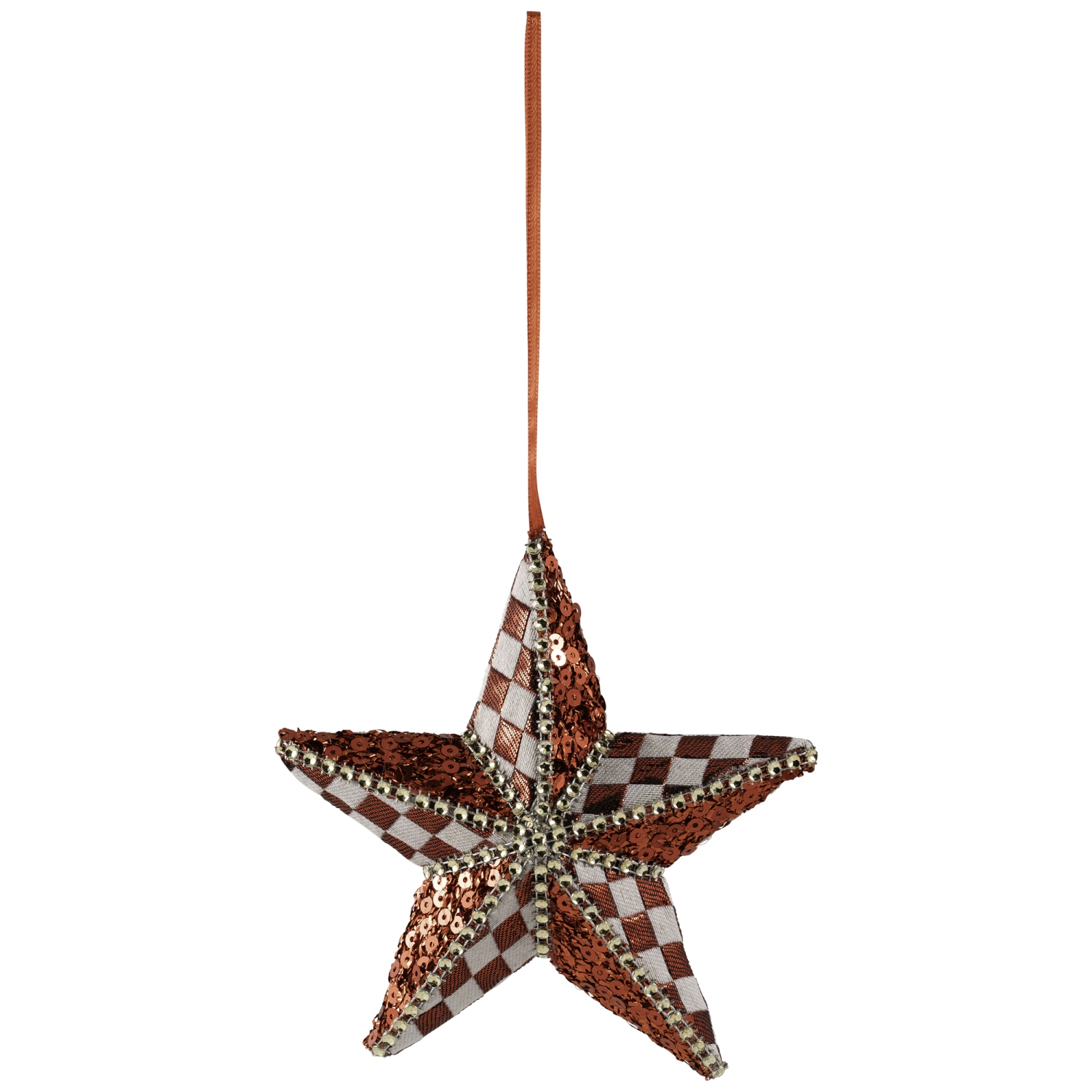 Sequined and Checkered Star Christmas Ornament - 6" - Red and White