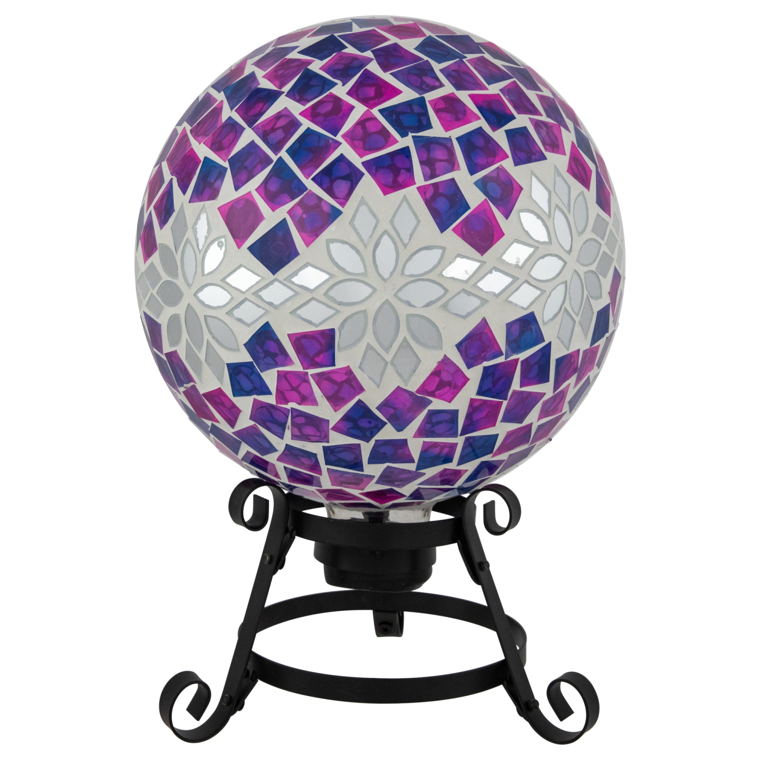 Mosaic Floral Outdoor Garden Gazing Ball - 10" - Purple, Pink and Silver