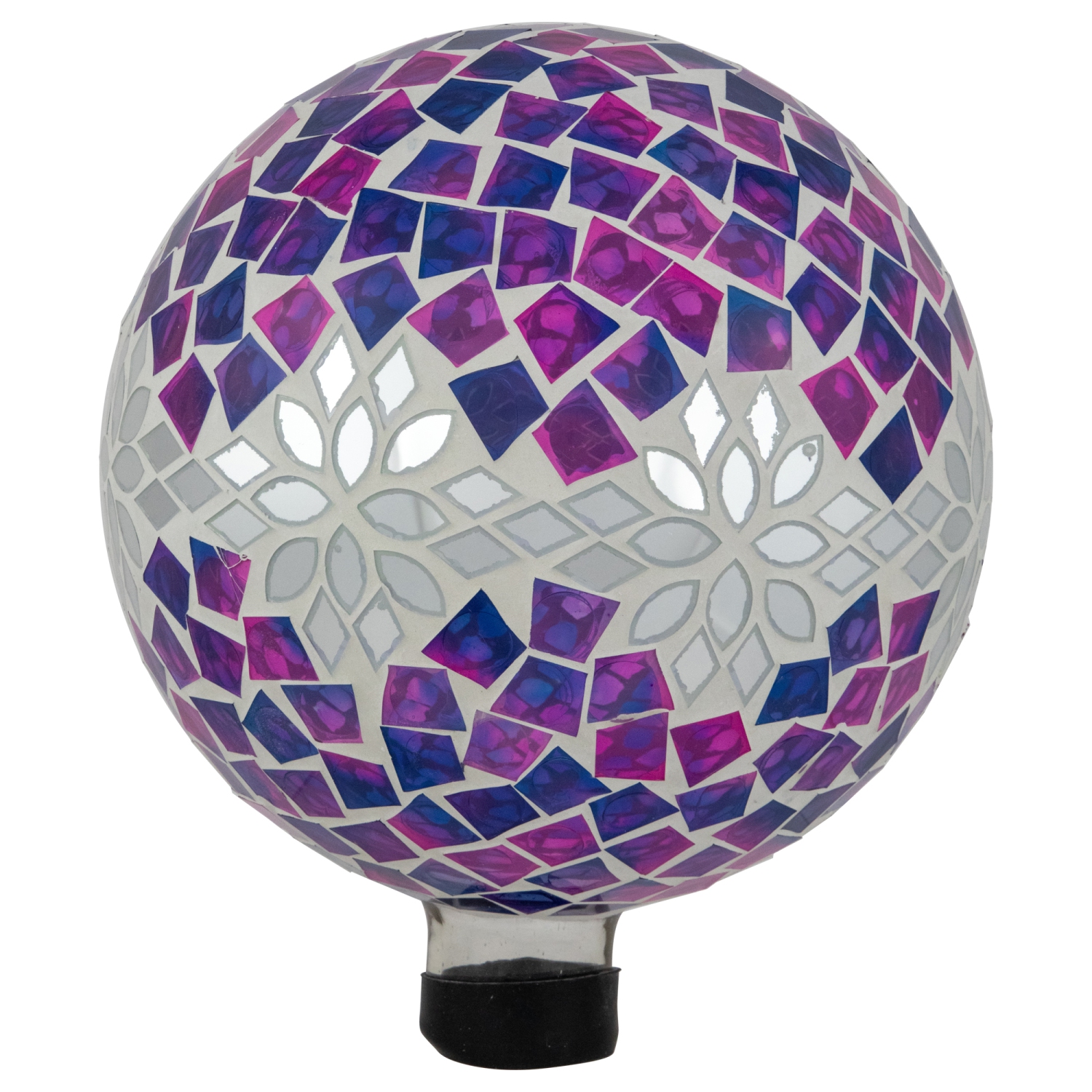 Mosaic Floral Outdoor Garden Gazing Ball - 10" - Purple, Pink and Silver