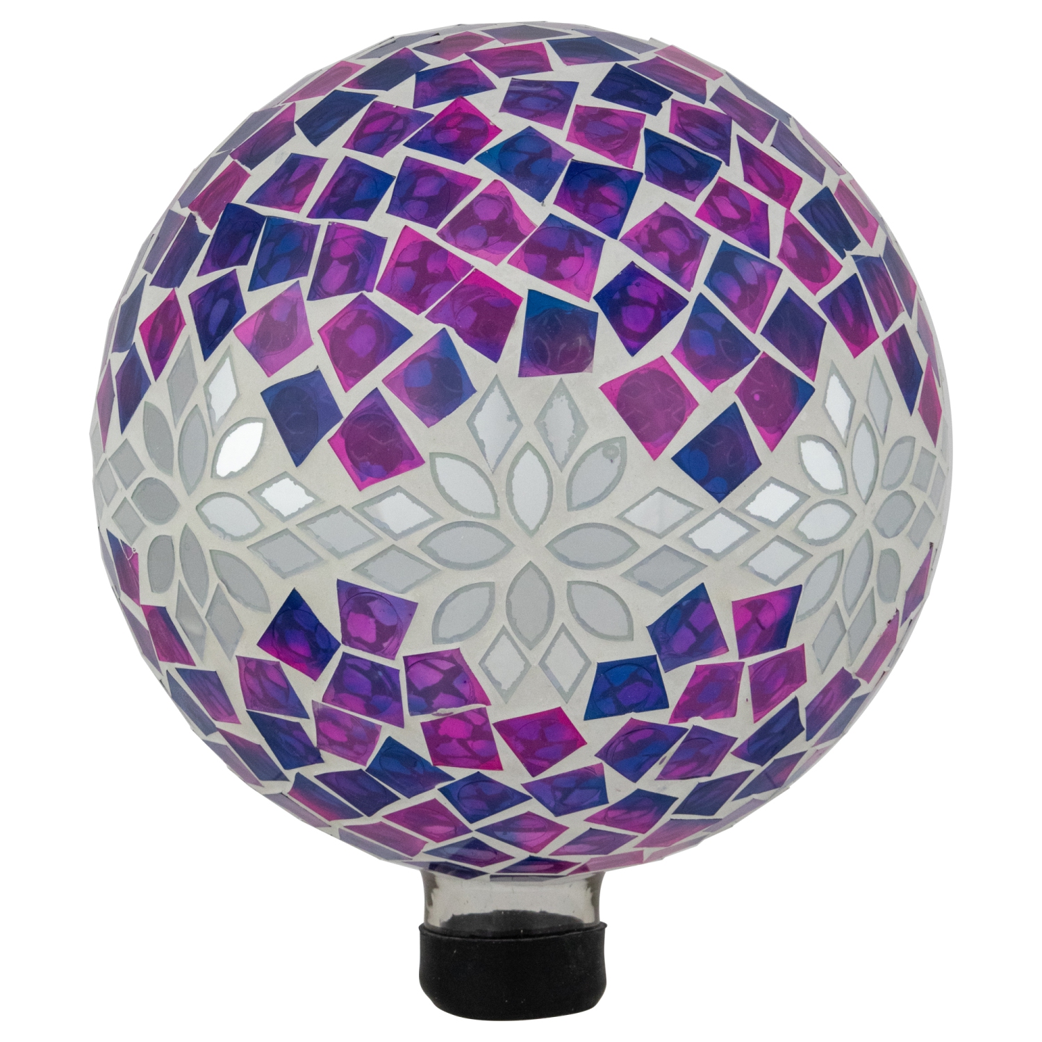 Mosaic Floral Outdoor Garden Gazing Ball - 10" - Purple, Pink and Silver
