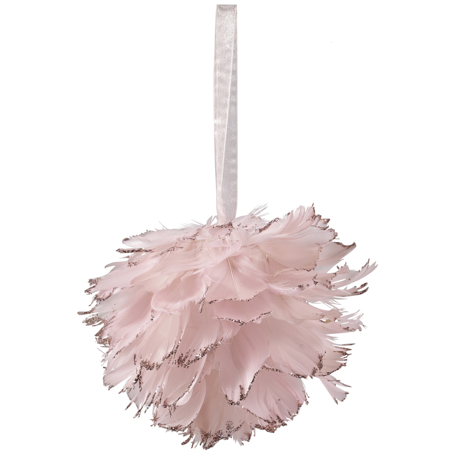 Glittered Feathers Christmas Ball Ornament - 6" - Pink