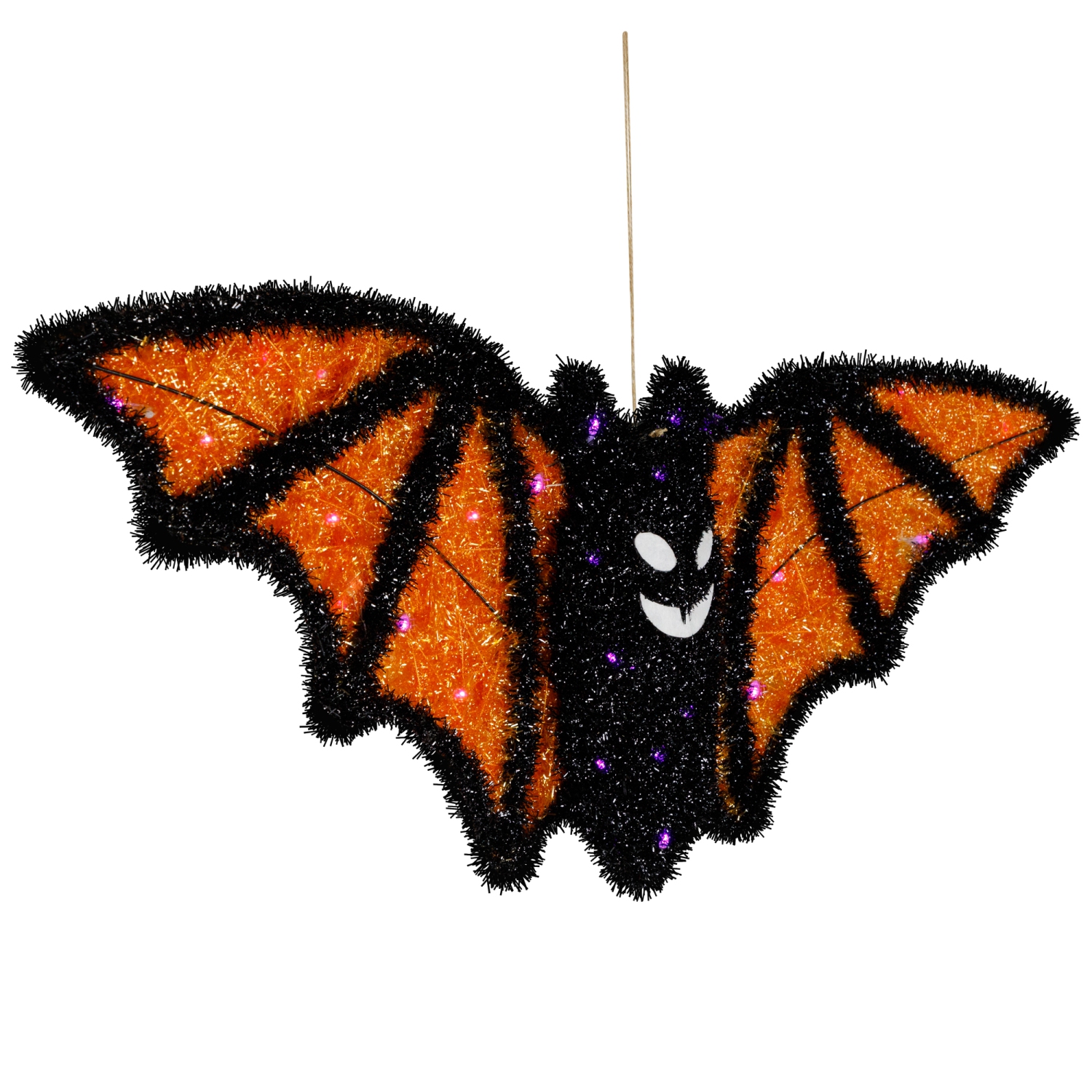 Décoration d'Halloween chauve-souris lumineuse à DEL - 63,5 cm - Noir et orange - Lumières violettes