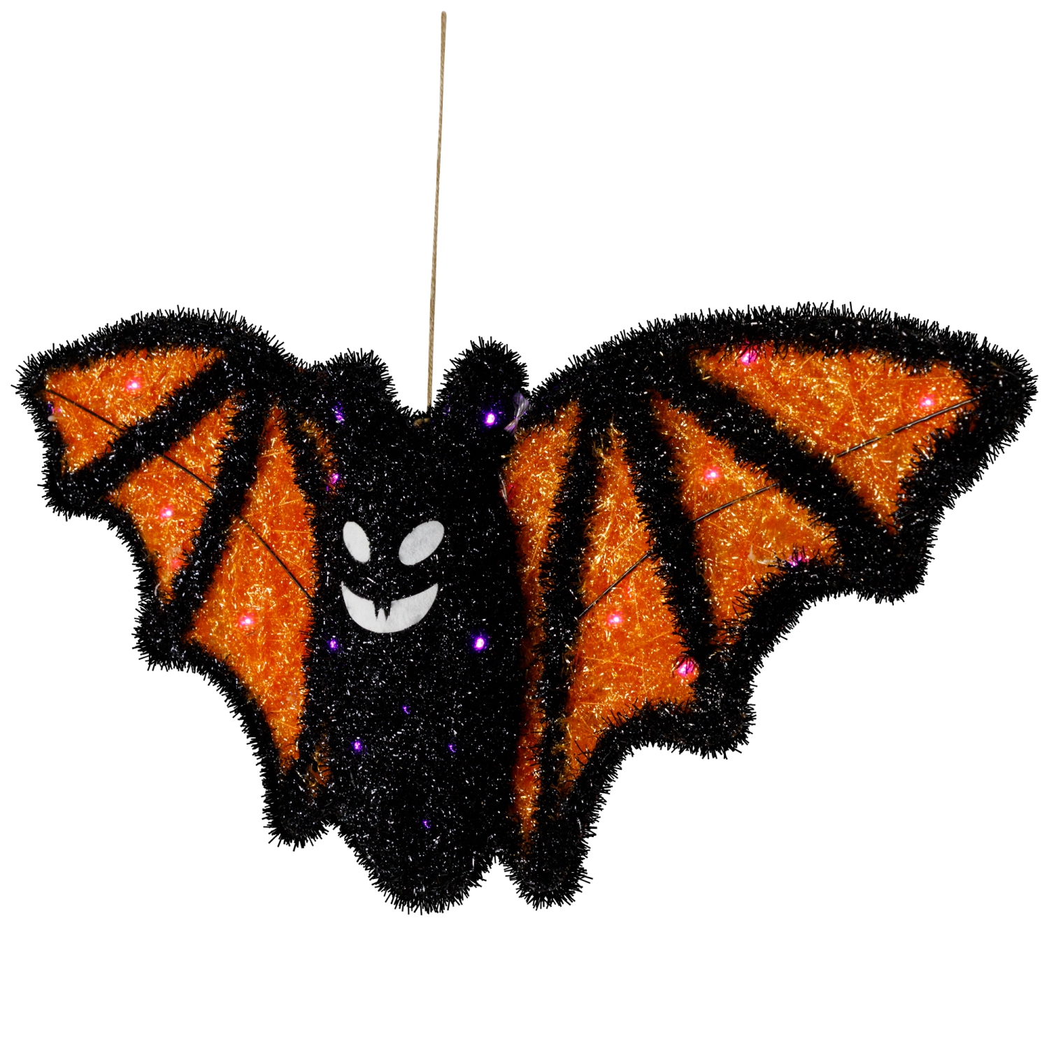 Décoration d'Halloween chauve-souris lumineuse à DEL - 63,5 cm - Noir et orange - Lumières violettes