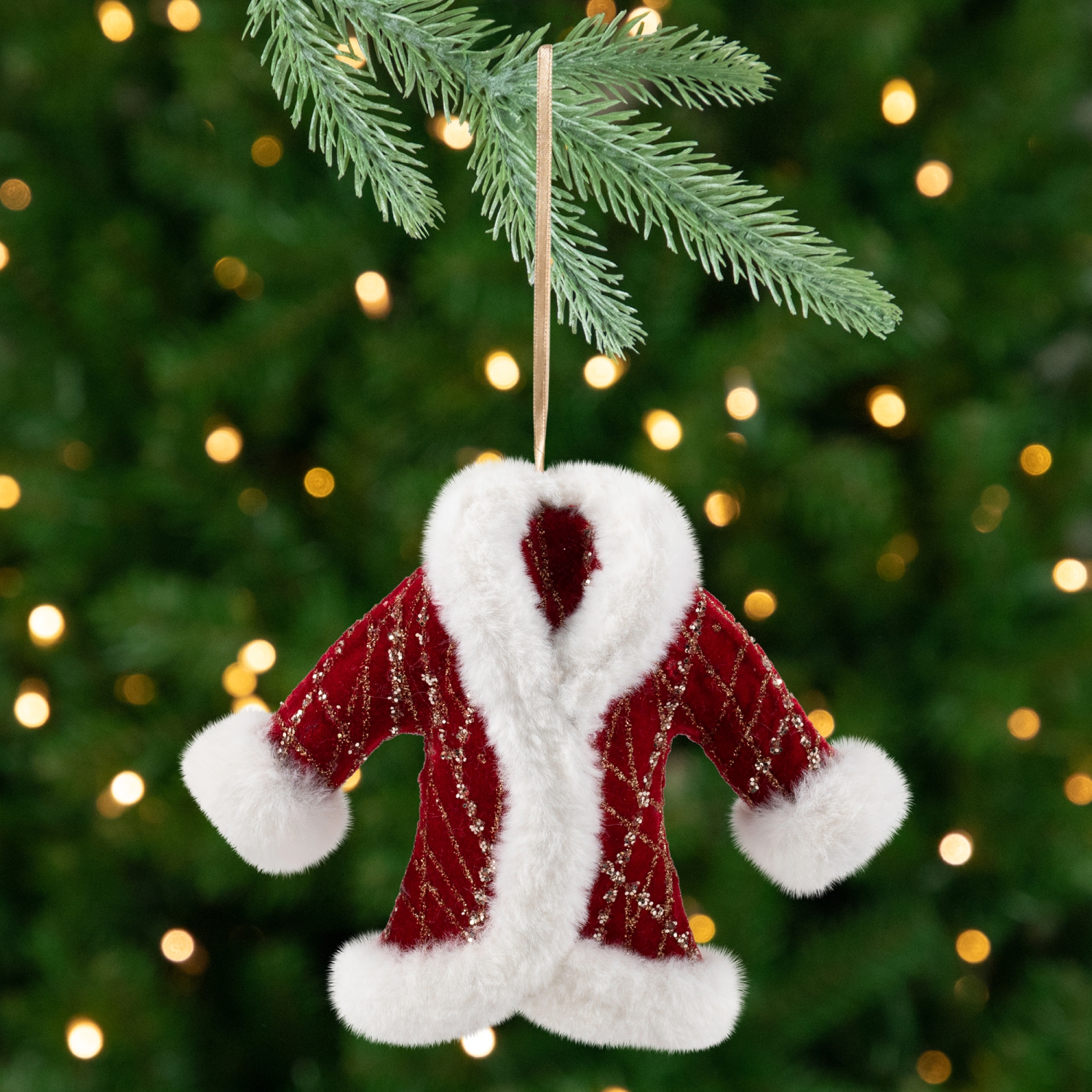 Glittered Winter Coat with Plush Trim Christmas Ornament - 6.5" - Red