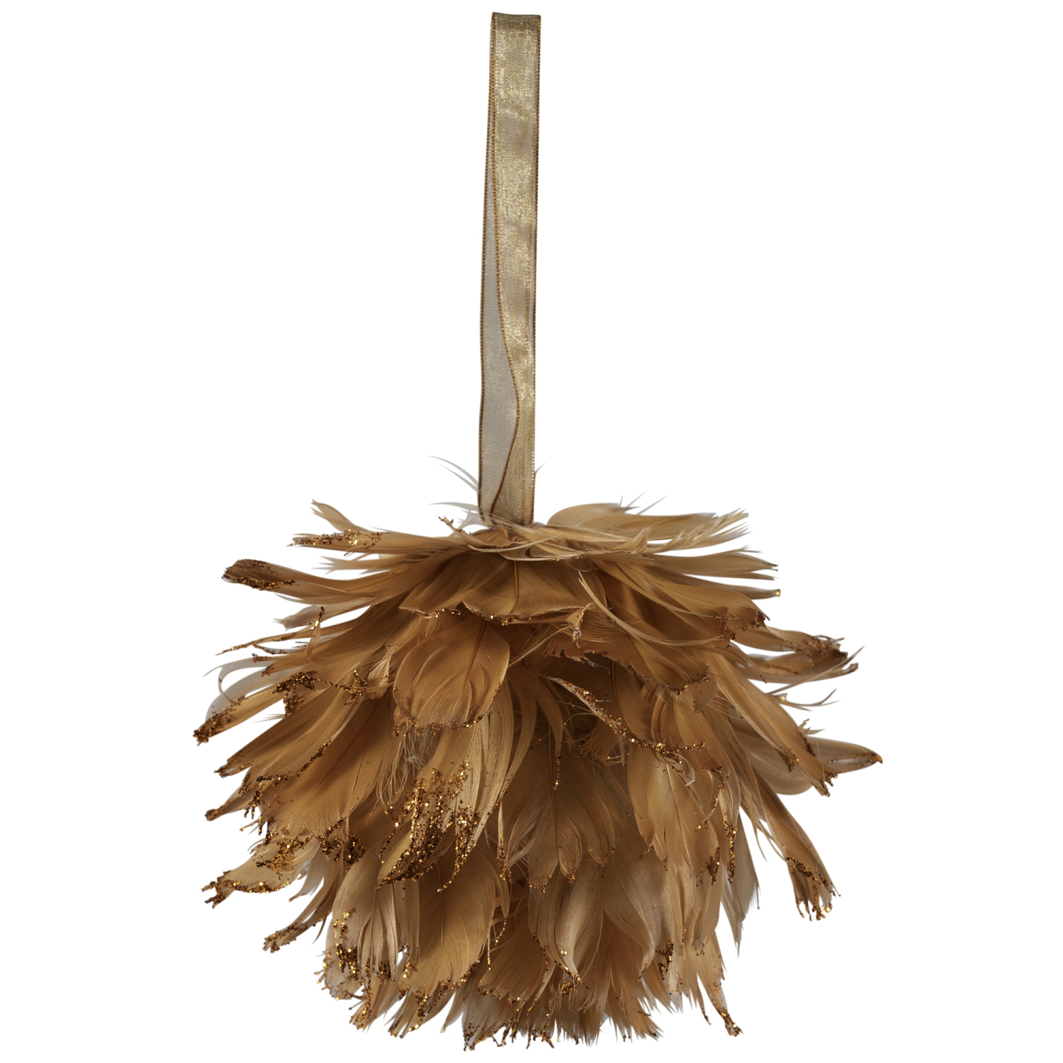 Glitter Edged Feathers Christmas Ball Ornament - 6" - Rust Orange