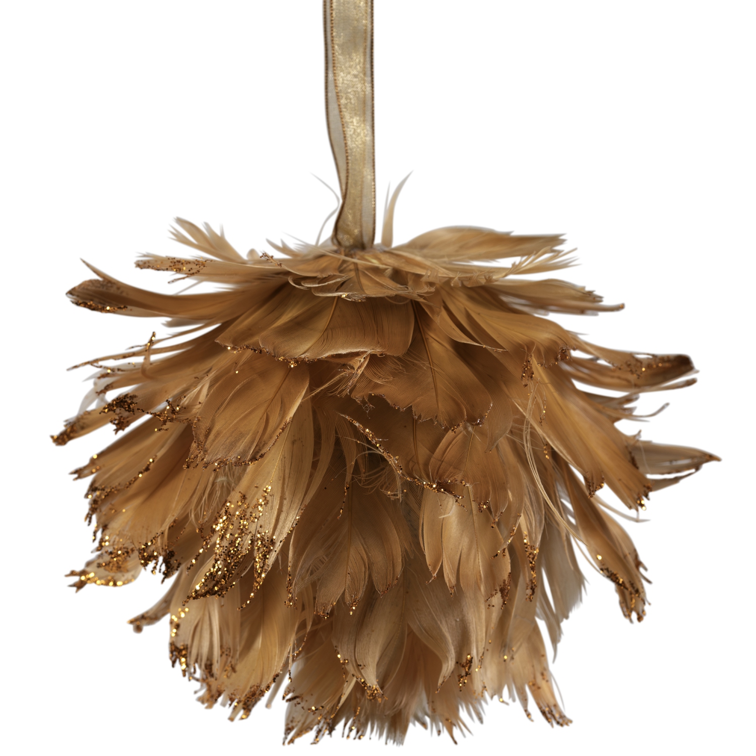 Glitter Edged Feathers Christmas Ball Ornament - 6" - Rust Orange