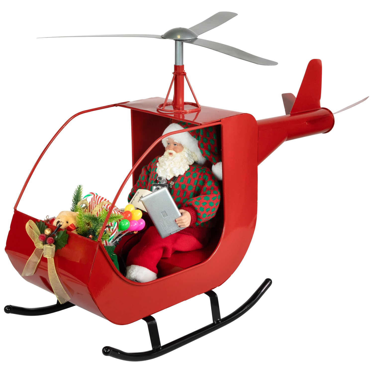 Lighted and Musical Santa Claus Helicopter Christmas Decoration - 31"