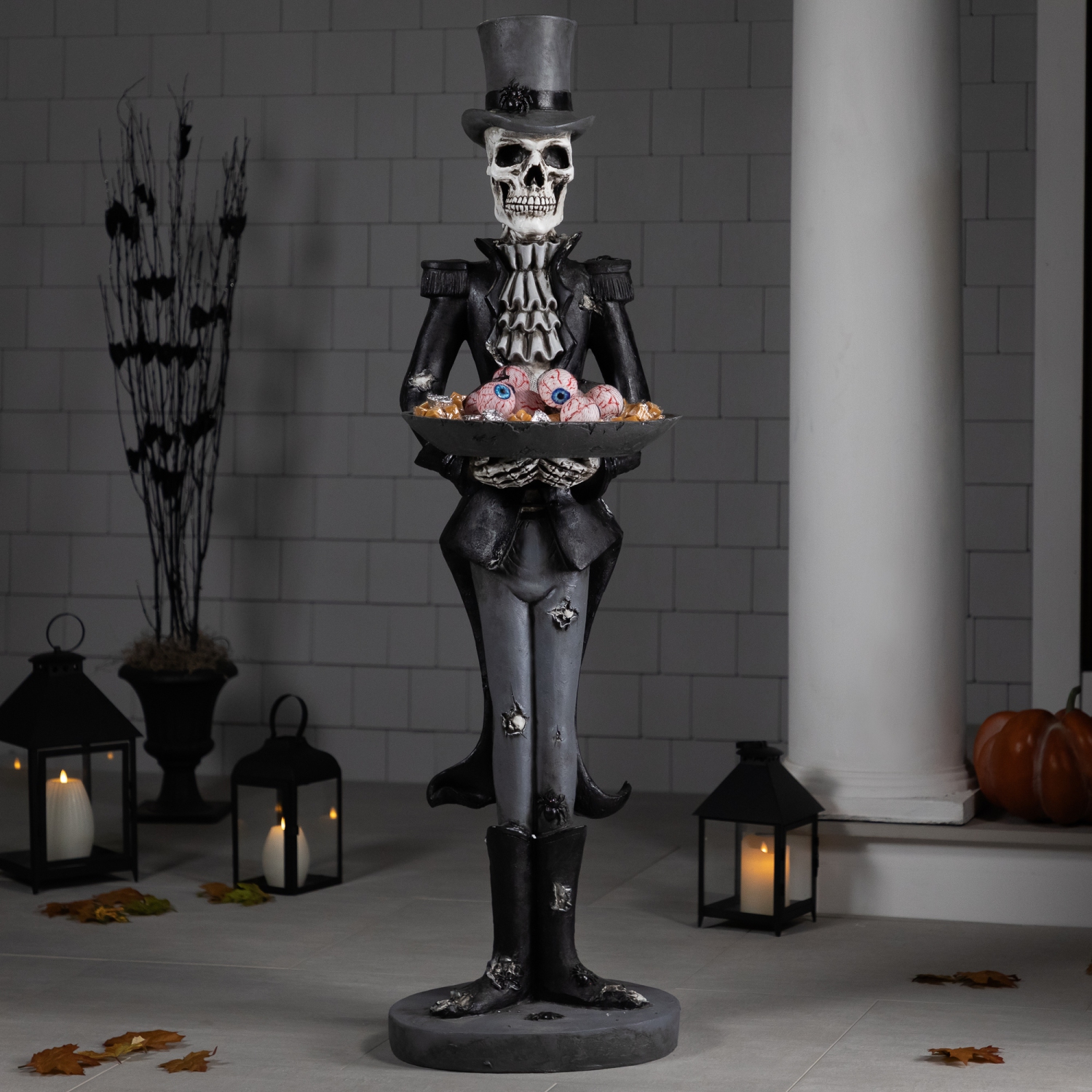 Skeleton Butler with Tray Standing Halloween Statue - 4.5'