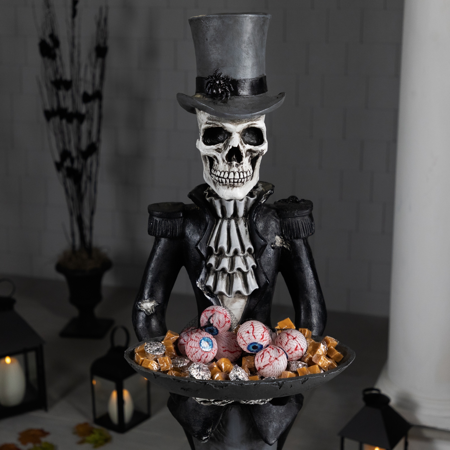 Skeleton Butler with Tray Standing Halloween Statue - 4.5'
