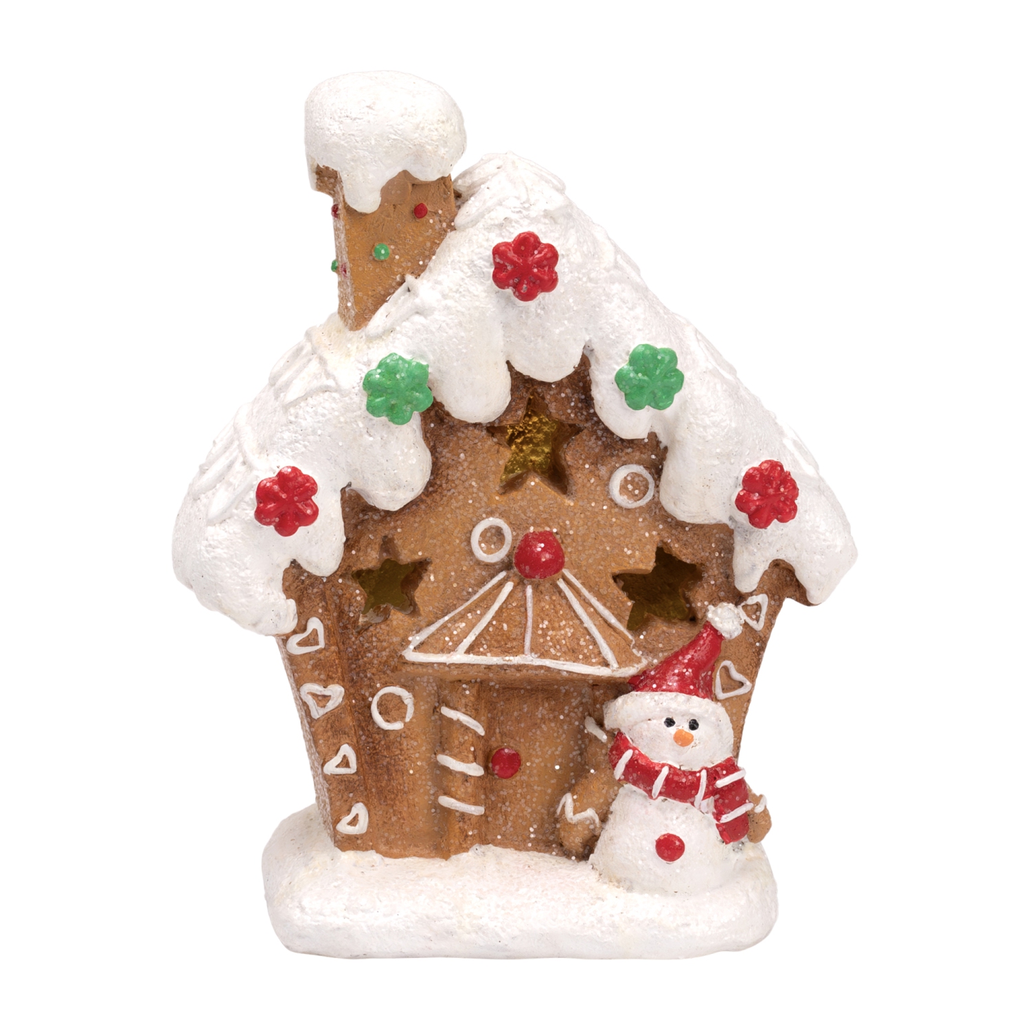 LED Lighted Gingerbread House with Snowman Christmas Decoration - 6"