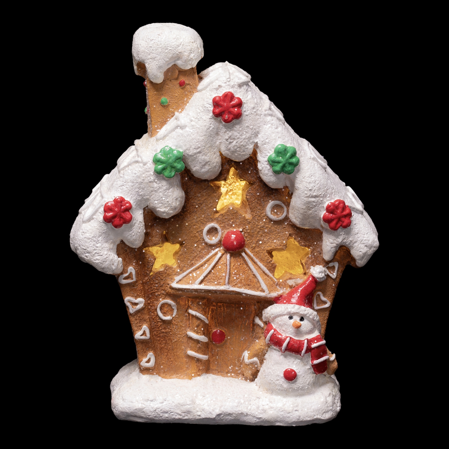 LED Lighted Gingerbread House with Snowman Christmas Decoration - 6"