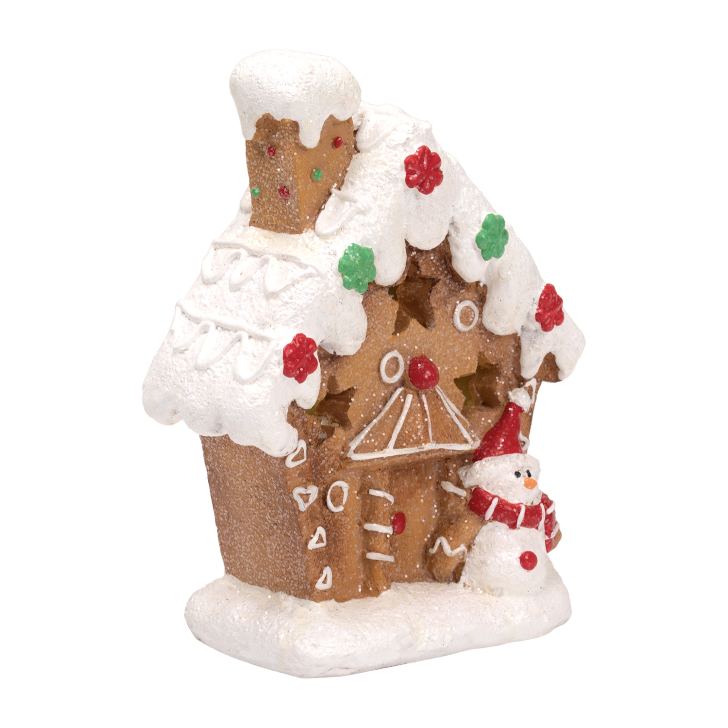 LED Lighted Gingerbread House with Snowman Christmas Decoration - 6"