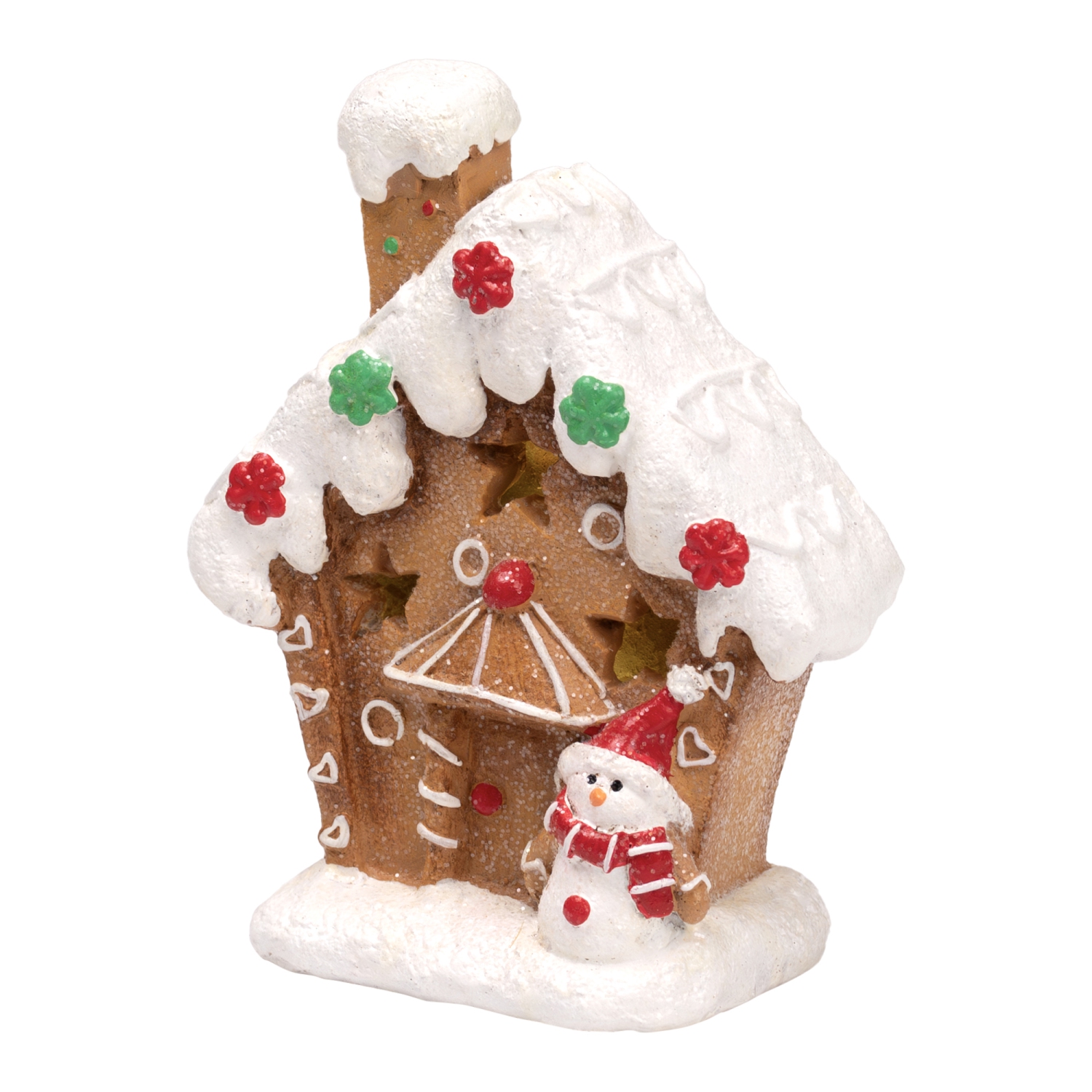 LED Lighted Gingerbread House with Snowman Christmas Decoration - 6"