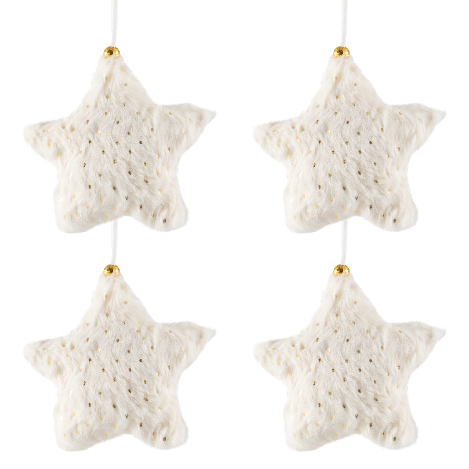 Faux Fur Star Plush Christmas Ornaments - 4.75" - Cream - Set of 4