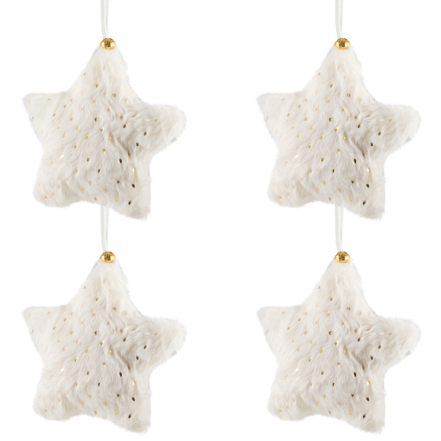 Faux Fur Star Plush Christmas Ornaments - 4.75" - Cream - Set of 4