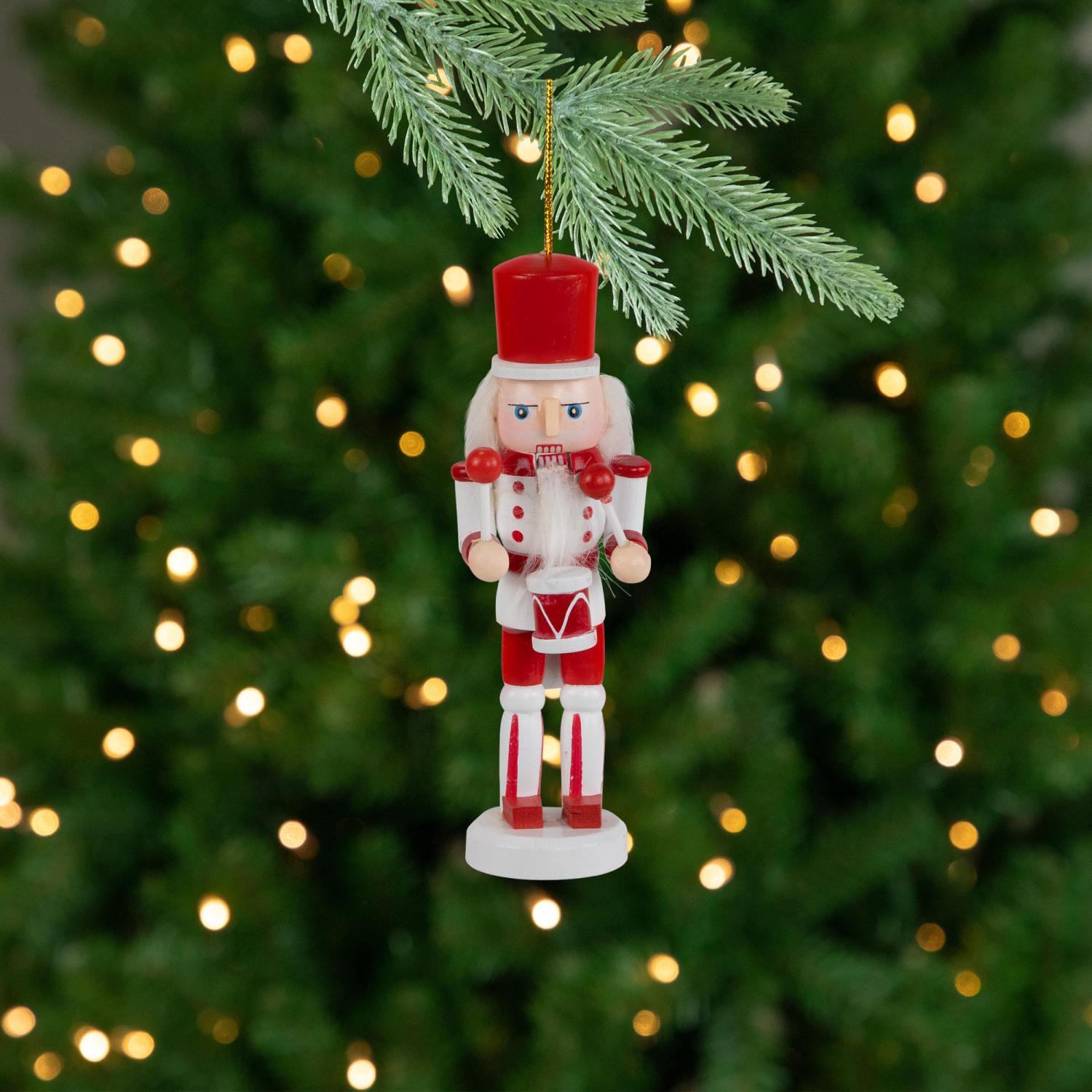 Nutcracker Soldiers Wooden Christmas Ornaments - 5" - Red and White - Set of 4