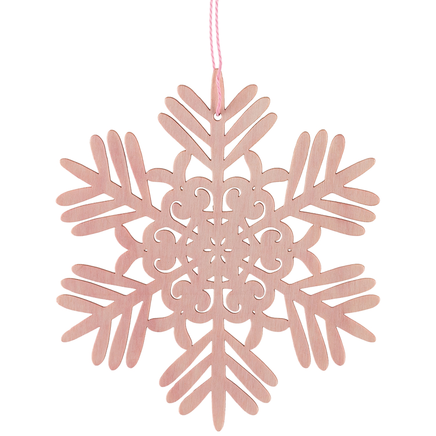 Décorations de Noël en bois découpées en forme de flocon de neige - 4,75 po - Rose - Ensemble de 4