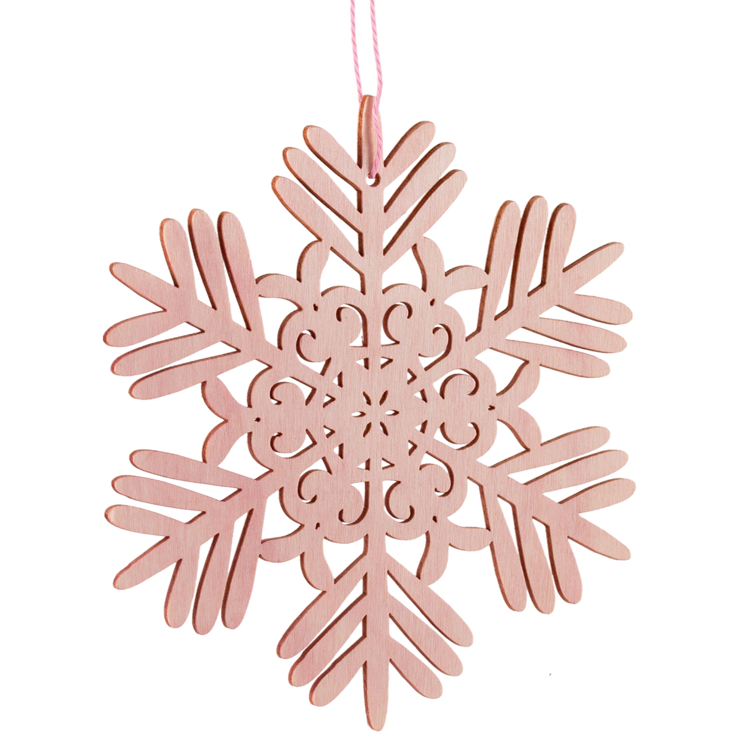 Décorations de Noël en bois découpées en forme de flocon de neige - 4,75 po - Rose - Ensemble de 4