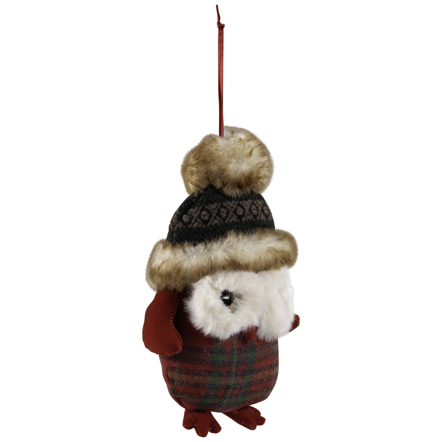 Décoration de Noël en peluche bébé hibou à carreaux - 7&nbsp;po