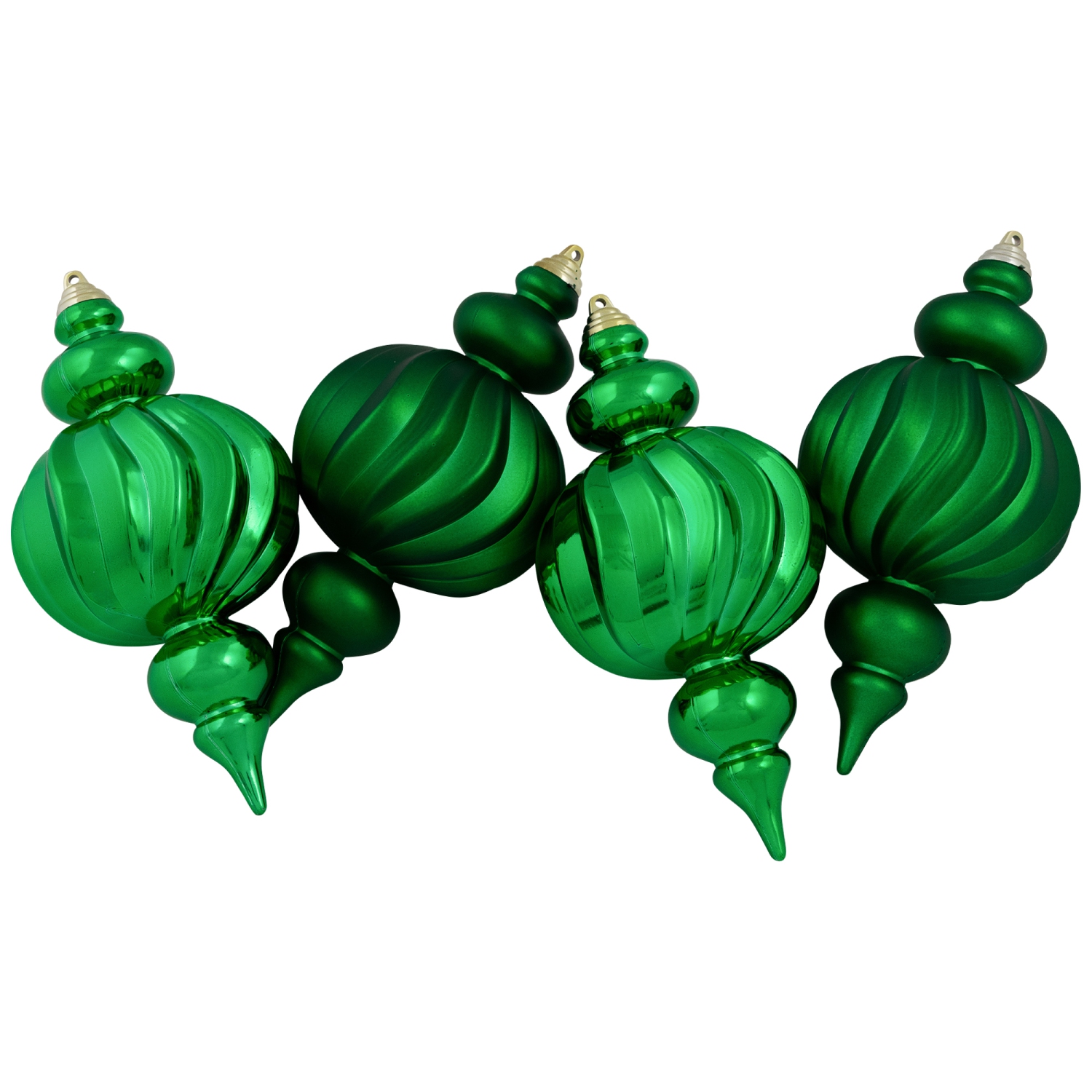 Ornements de Noël à faîteau de taille commerciale incassables - 10 po - Vert - Ensemble de 4