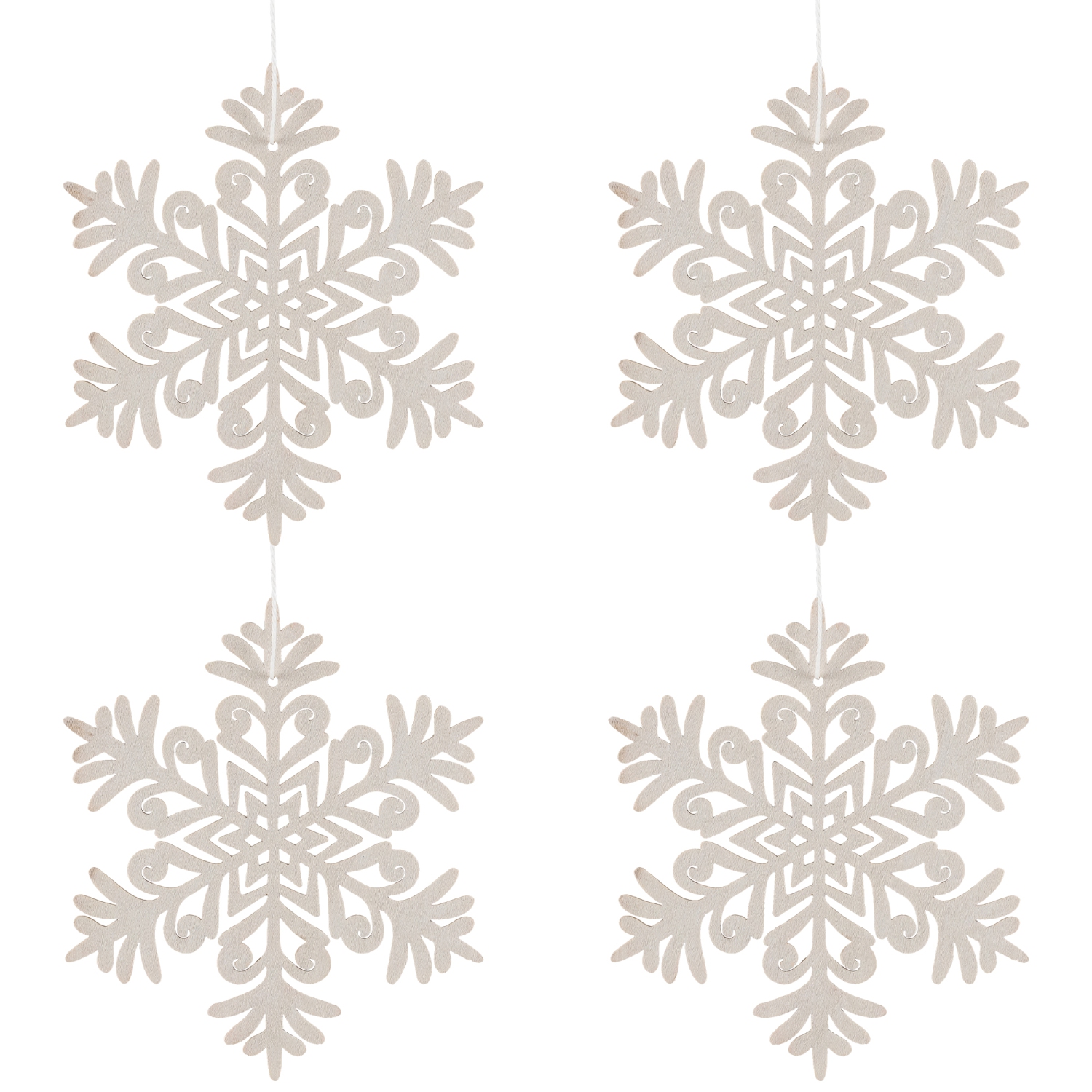Décorations de Noël en bois découpées en forme de flocon de neige - 4,75 po - Blanc - Ensemble de 4