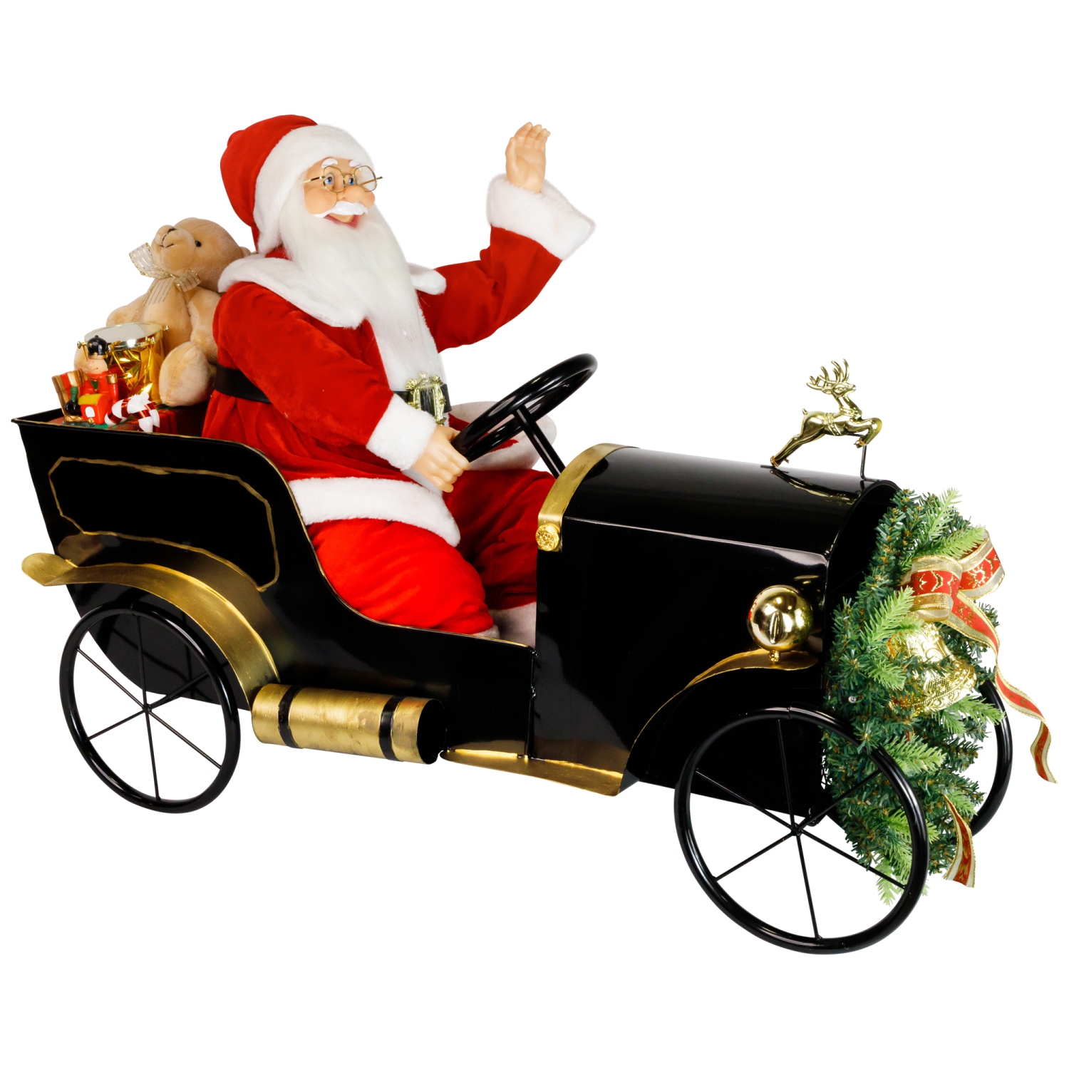 Animated and Musical Santa Driving Vintage Car Christmas Decoration - 31"