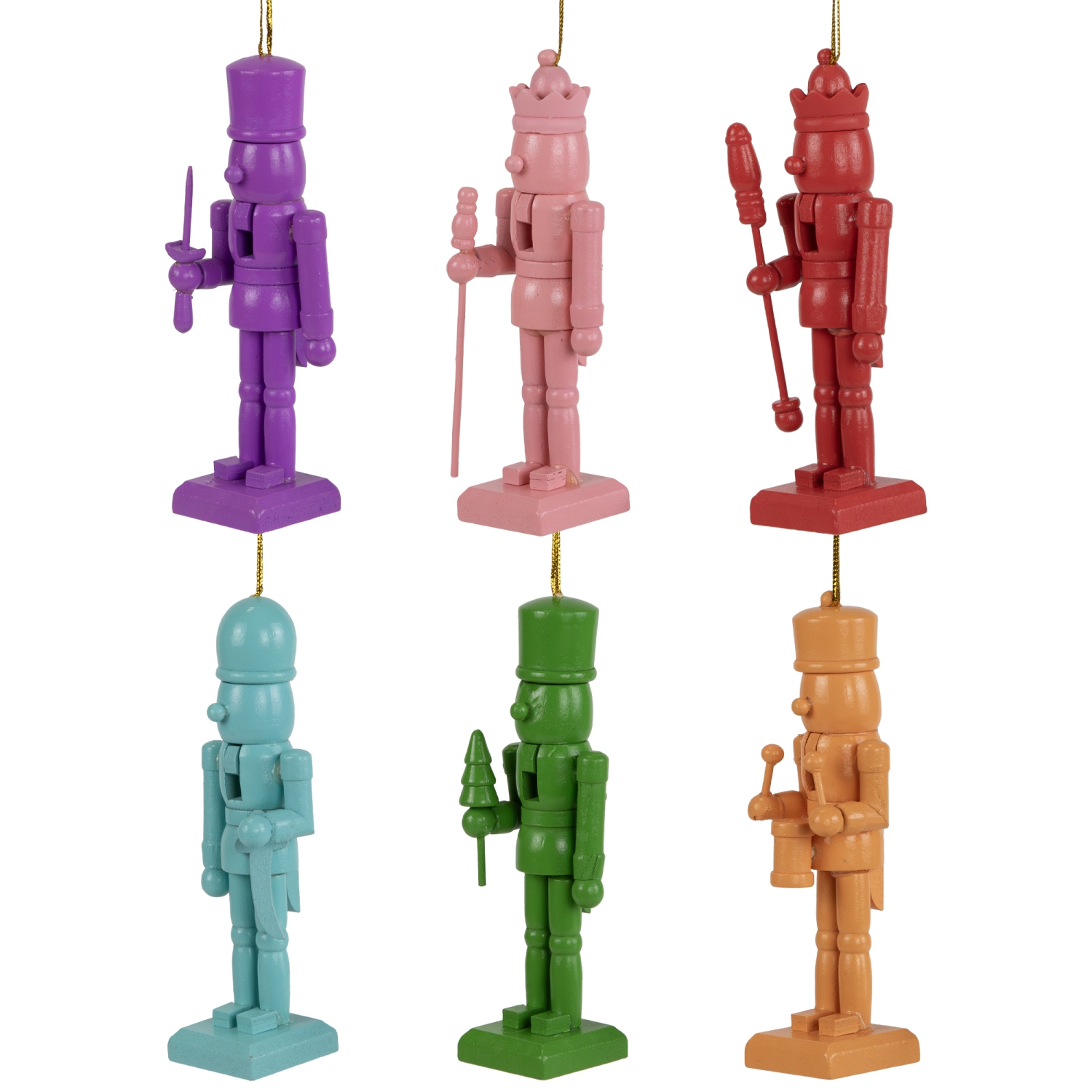 Décorations de Noël en bois Nutcracker - 5&nbsp;po - Multicolore - Ensemble de 6