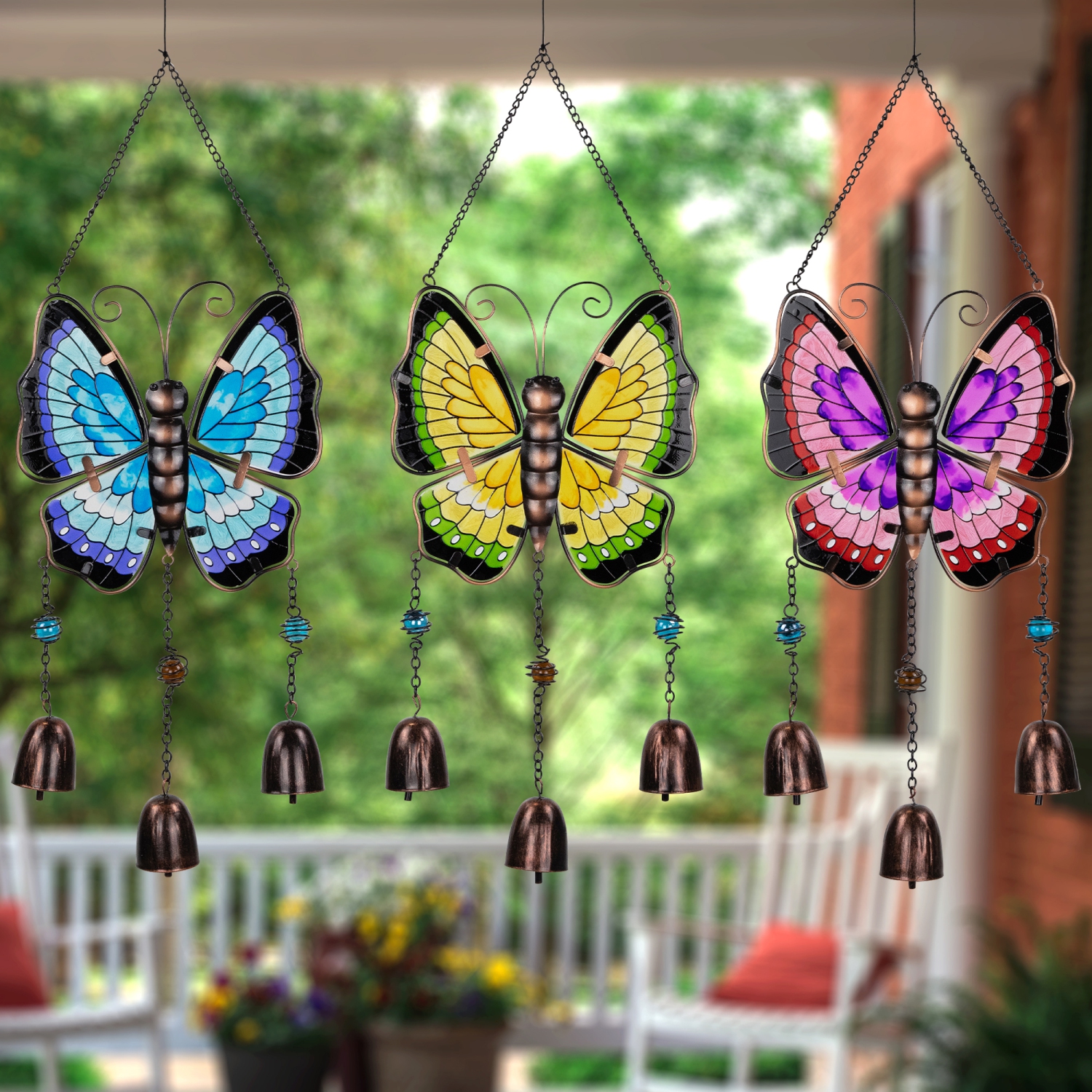 Metal Butterfly Outdoor Garden Suncatcher Windchimes - 21" - Set of 3