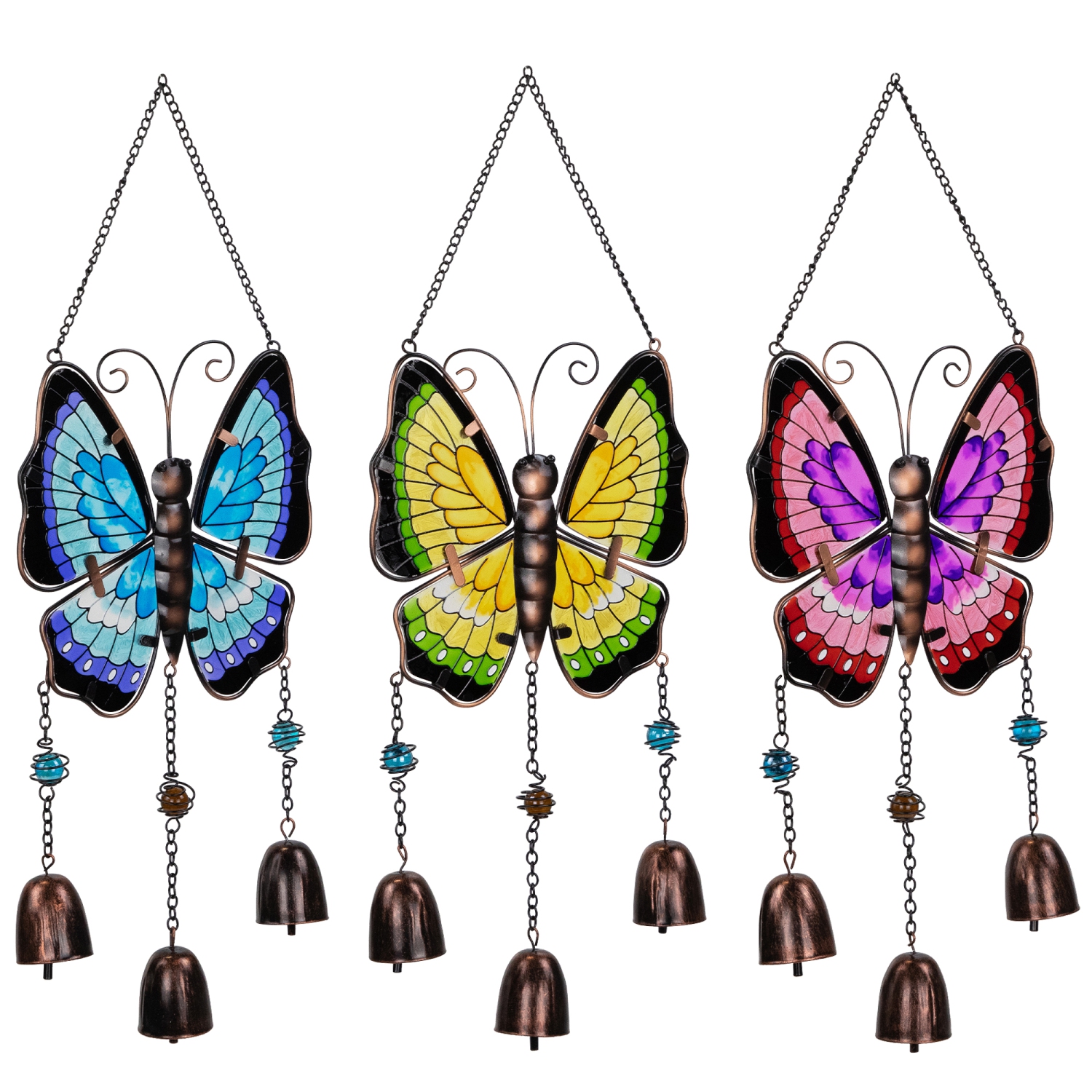 Metal Butterfly Outdoor Garden Suncatcher Windchimes - 21" - Set of 3