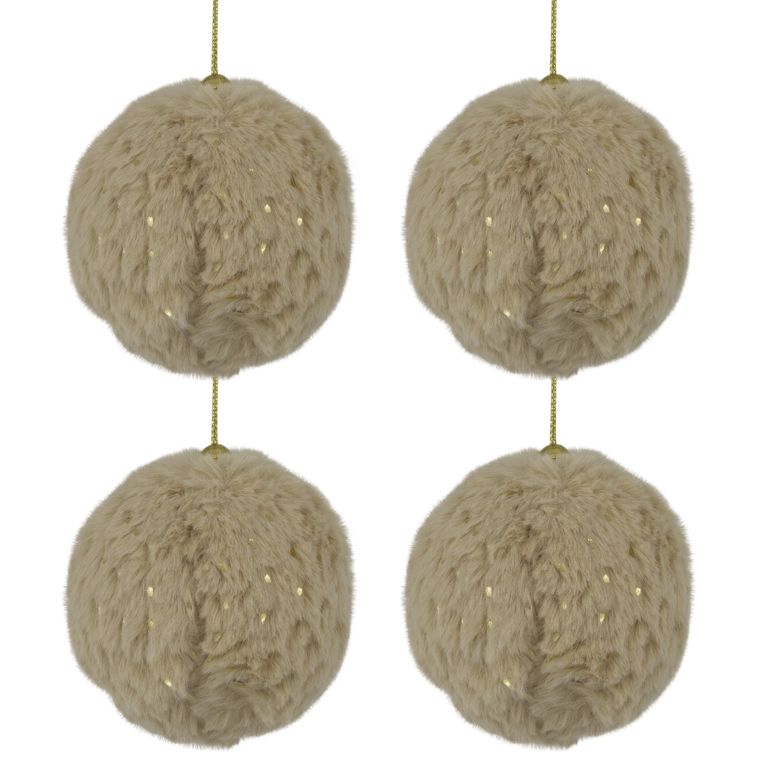 Plush Polka-Dotted Christmas Ball Ornaments - 2.75" - Beige - Set of 4
