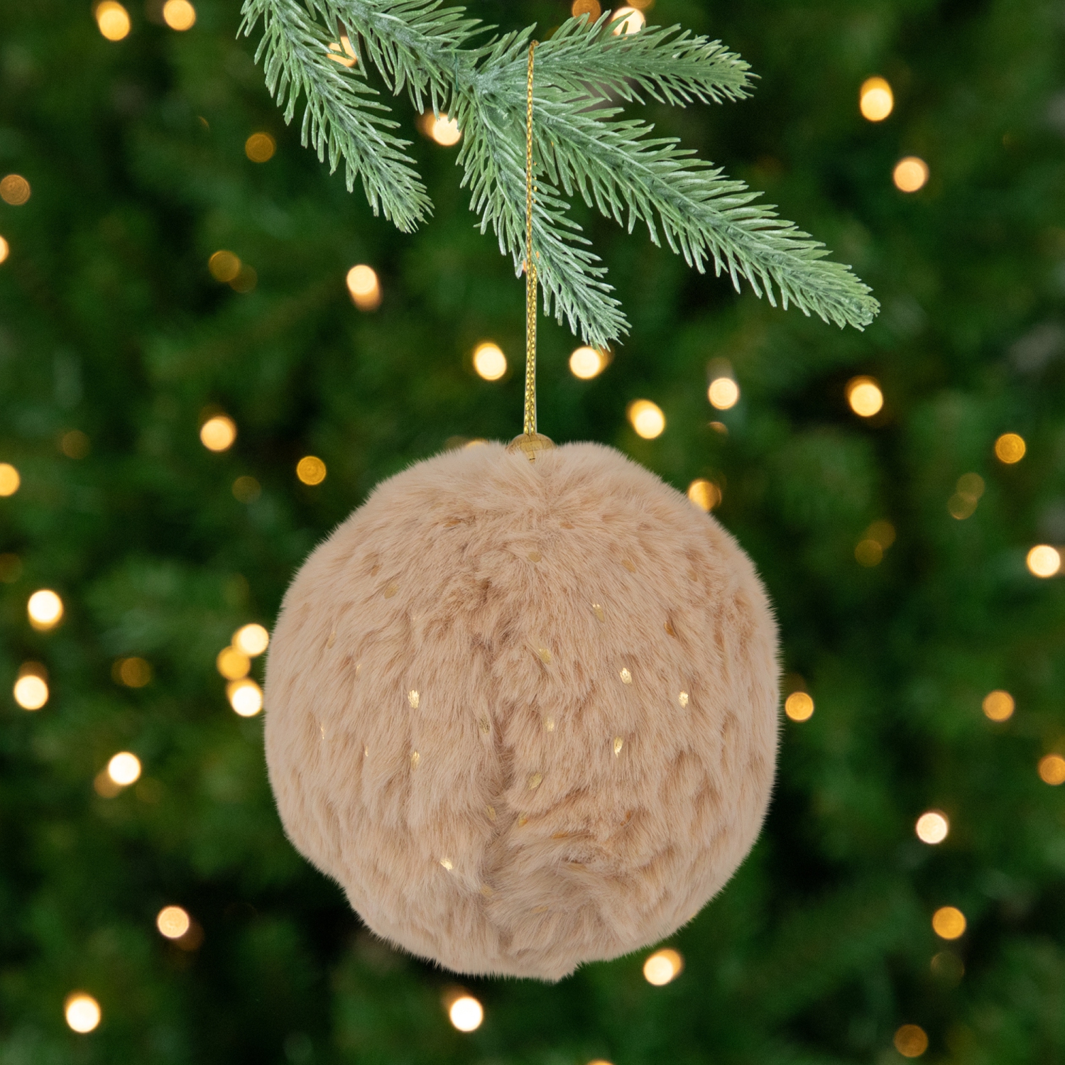 Plush Polka-Dotted Christmas Ball Ornaments - 2.75" - Beige - Set of 4