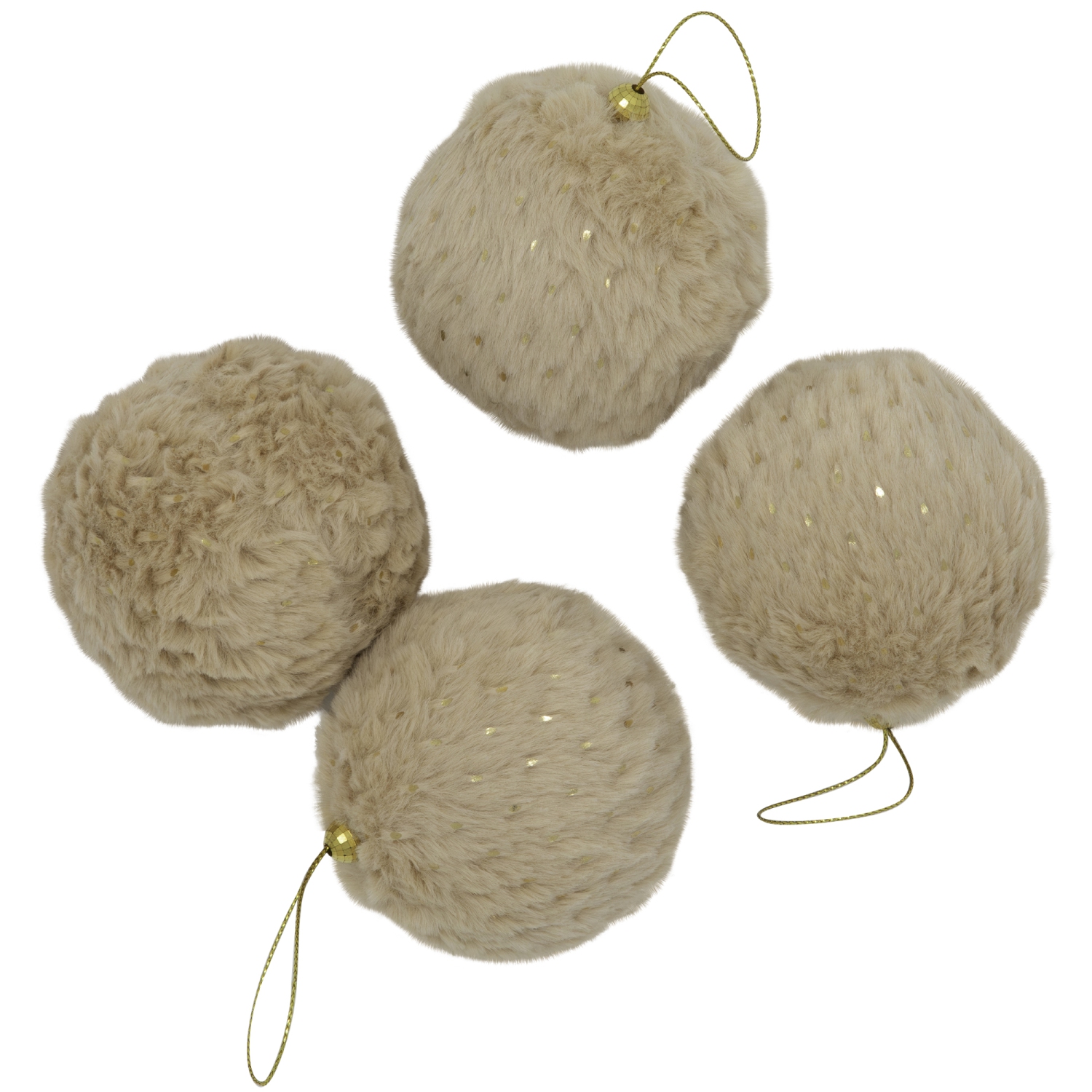 Plush Polka-Dotted Christmas Ball Ornaments - 2.75" - Beige - Set of 4