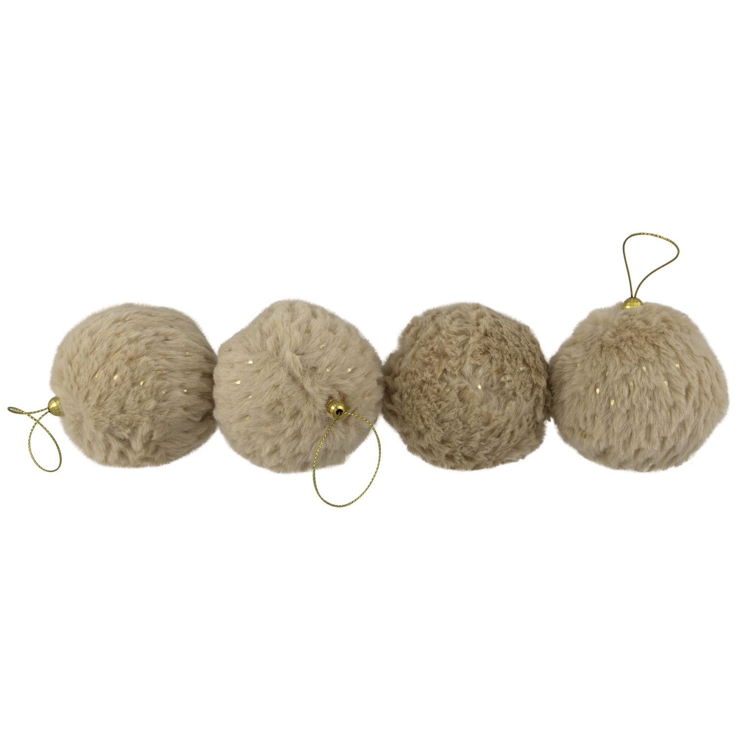 Plush Polka-Dotted Christmas Ball Ornaments - 2.75" - Beige - Set of 4