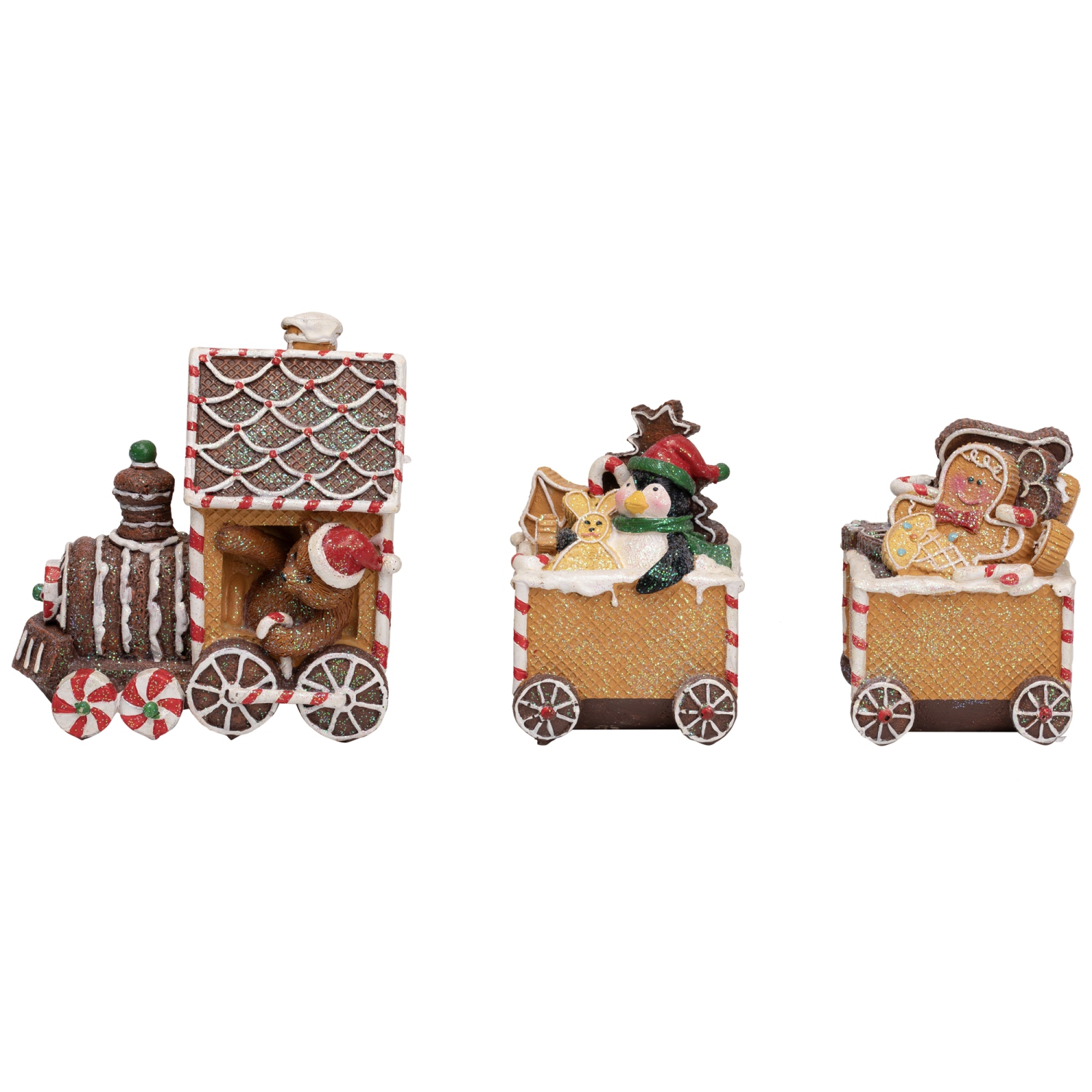 Gingerbread Candy Cane Train with Gingerbread Man Christmas Decoration - 5.5"