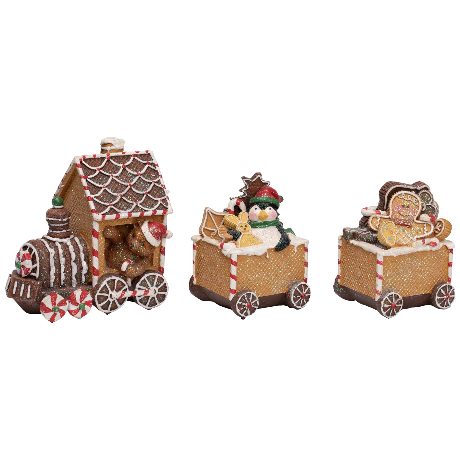Gingerbread Candy Cane Train with Gingerbread Man Christmas Decoration - 5.5"