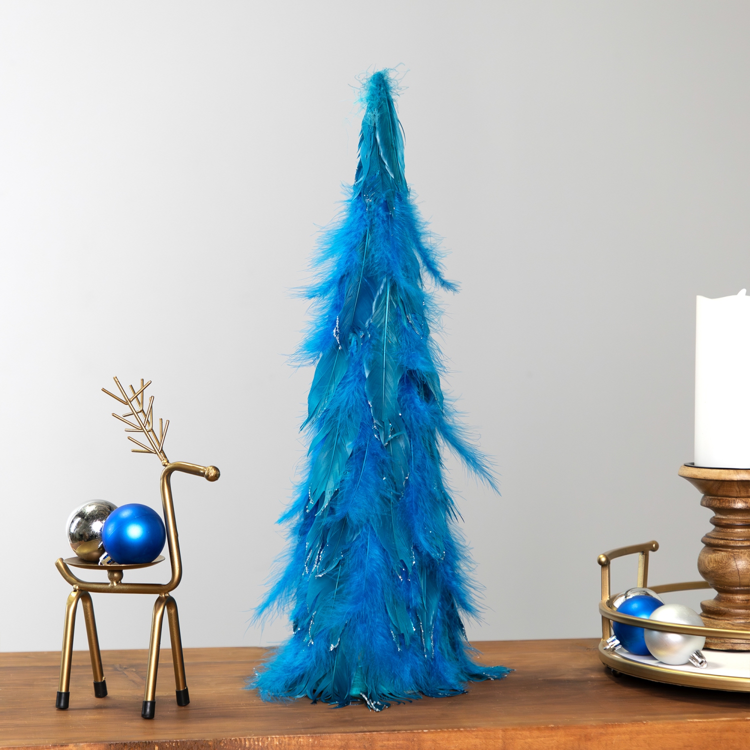 Two-Tone Layered Glitter Feather Cone Tree Christmas Decoration - 19.5" - Turquoise