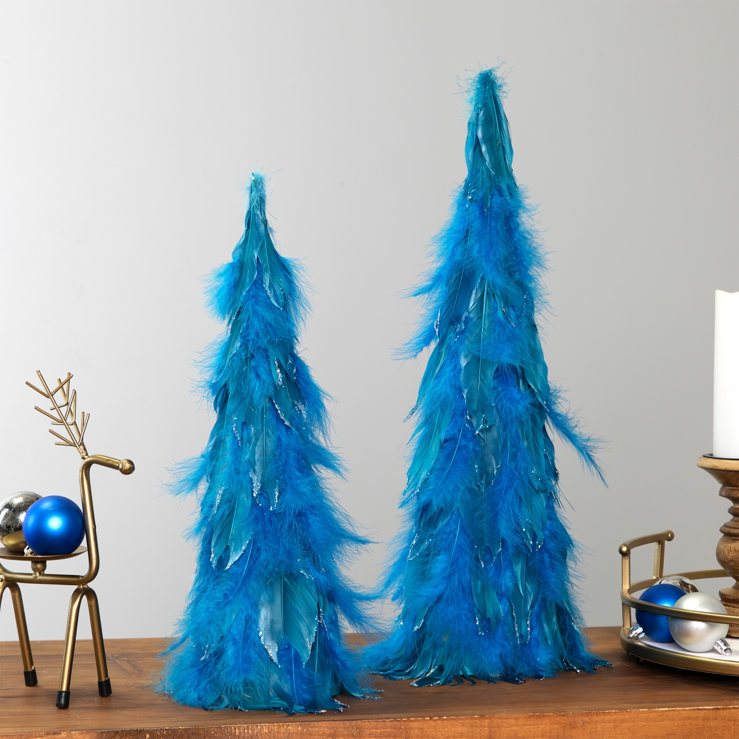 Two-Tone Layered Glitter Feather Cone Tree Christmas Decoration - 19.5" - Turquoise