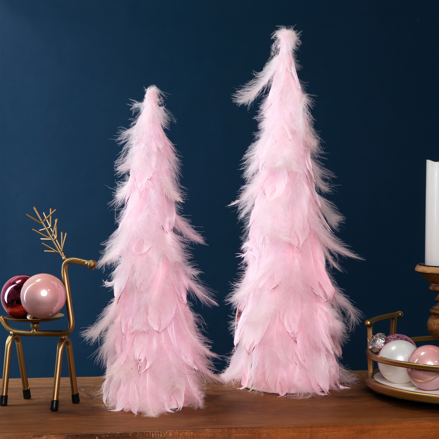 Glittered Layered Feather Cone Tree Christmas Decoration - 19.5" - Pink