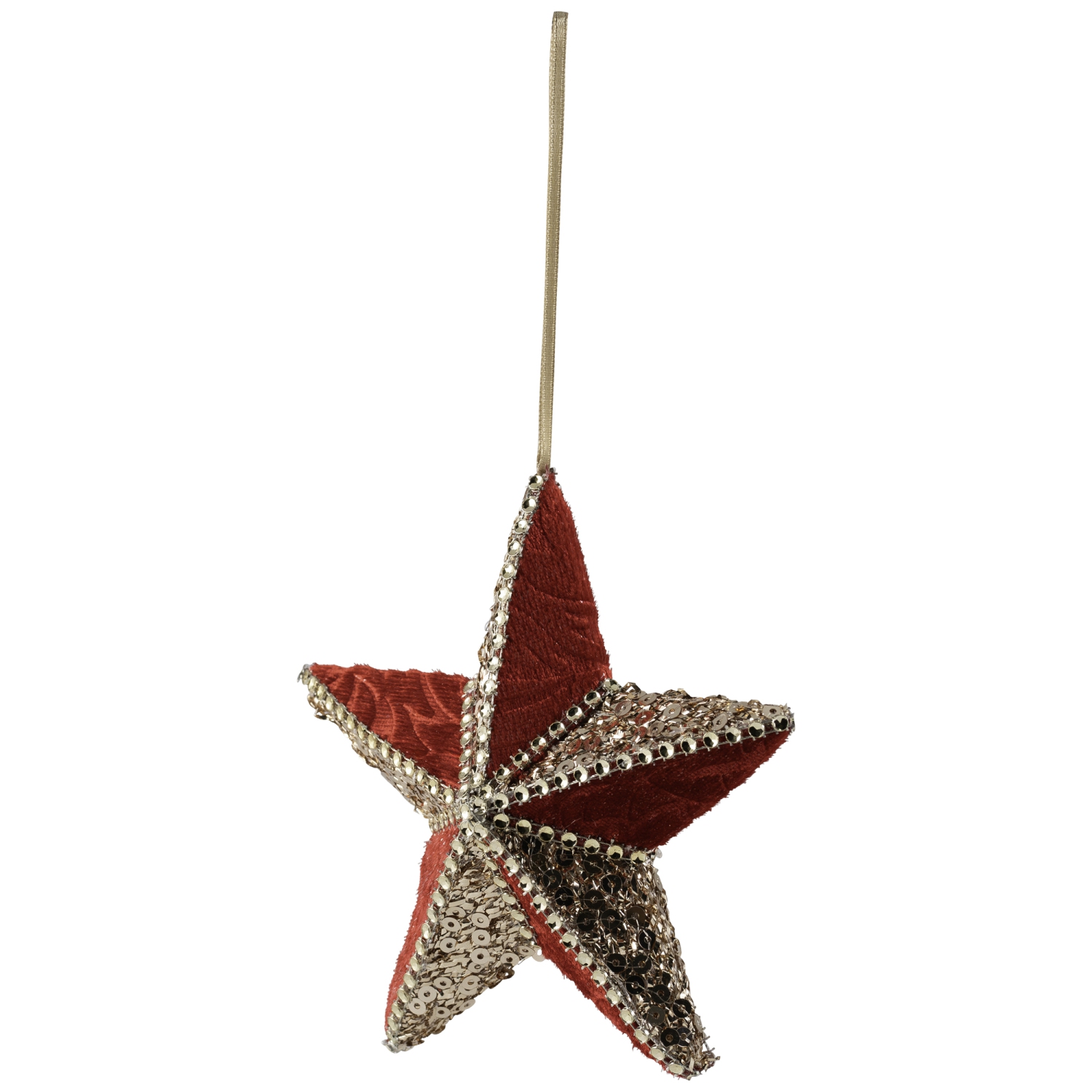 Ornement étoile de Noël à paillettes et Velveteen 5 points - 6&nbsp;po - Doré et rouge