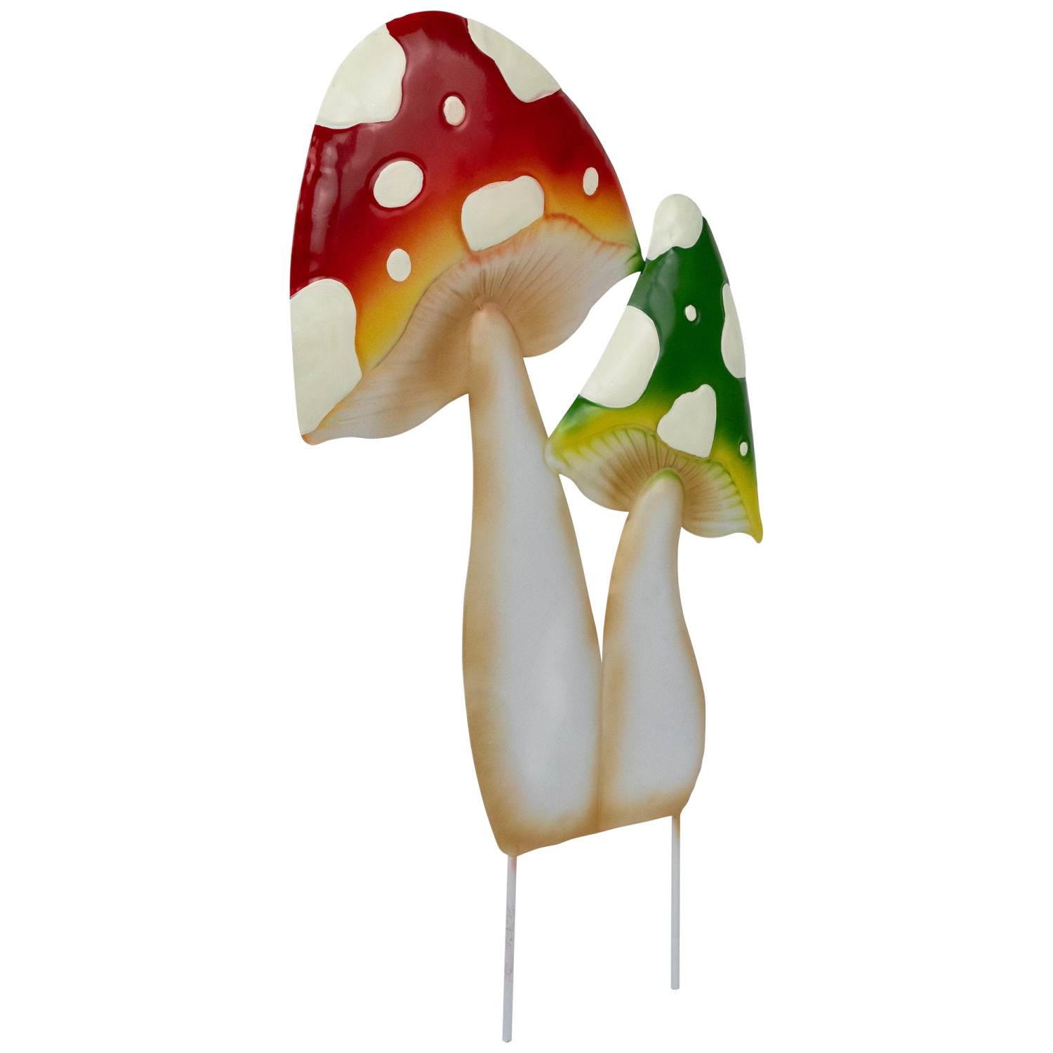 Double Mushrooms Outdoor Garden Stake - 16" - Red and Green