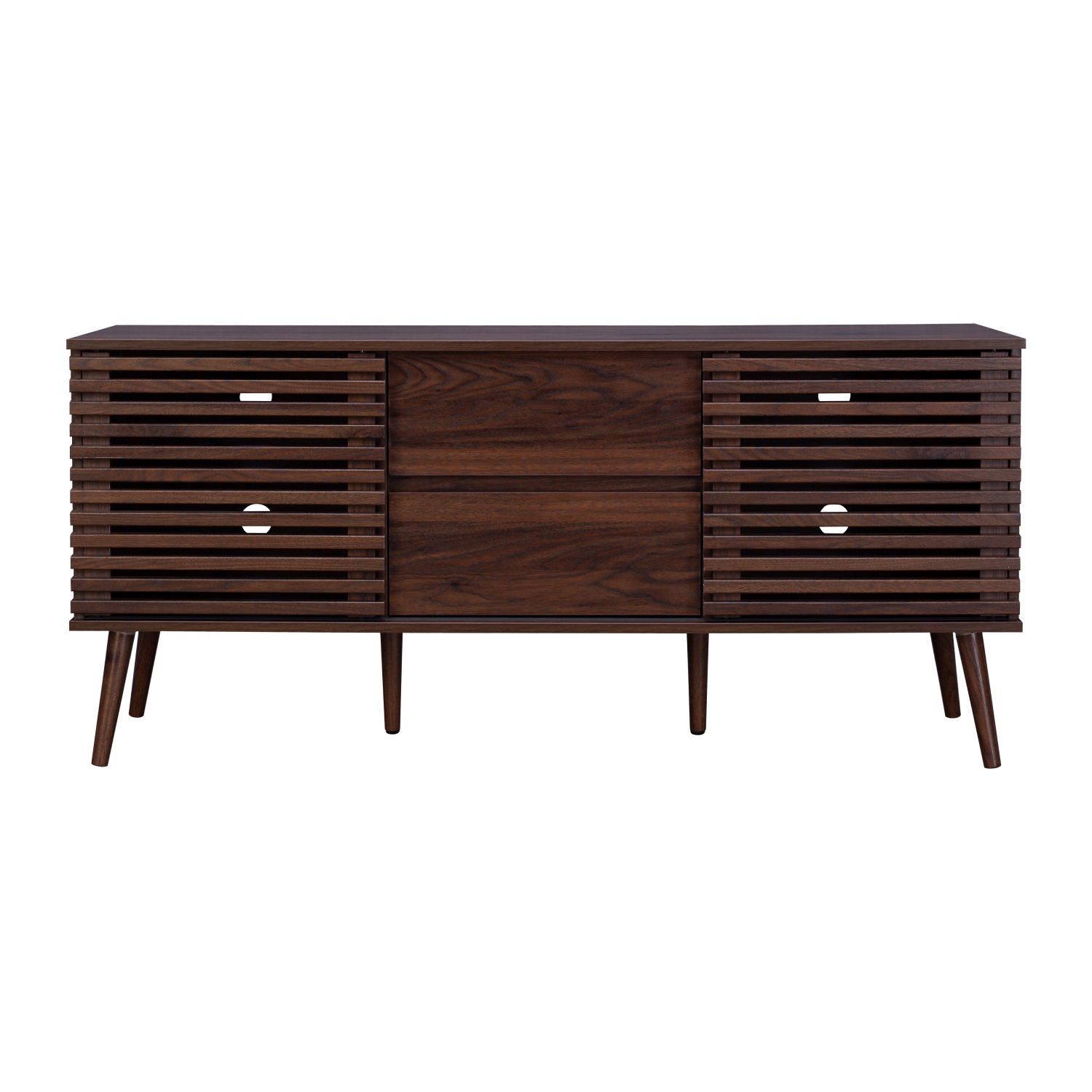 CorLiving Walnut Faux Wood TV Stand with Slatted Doors and Drawers for Most TVs up to 65''