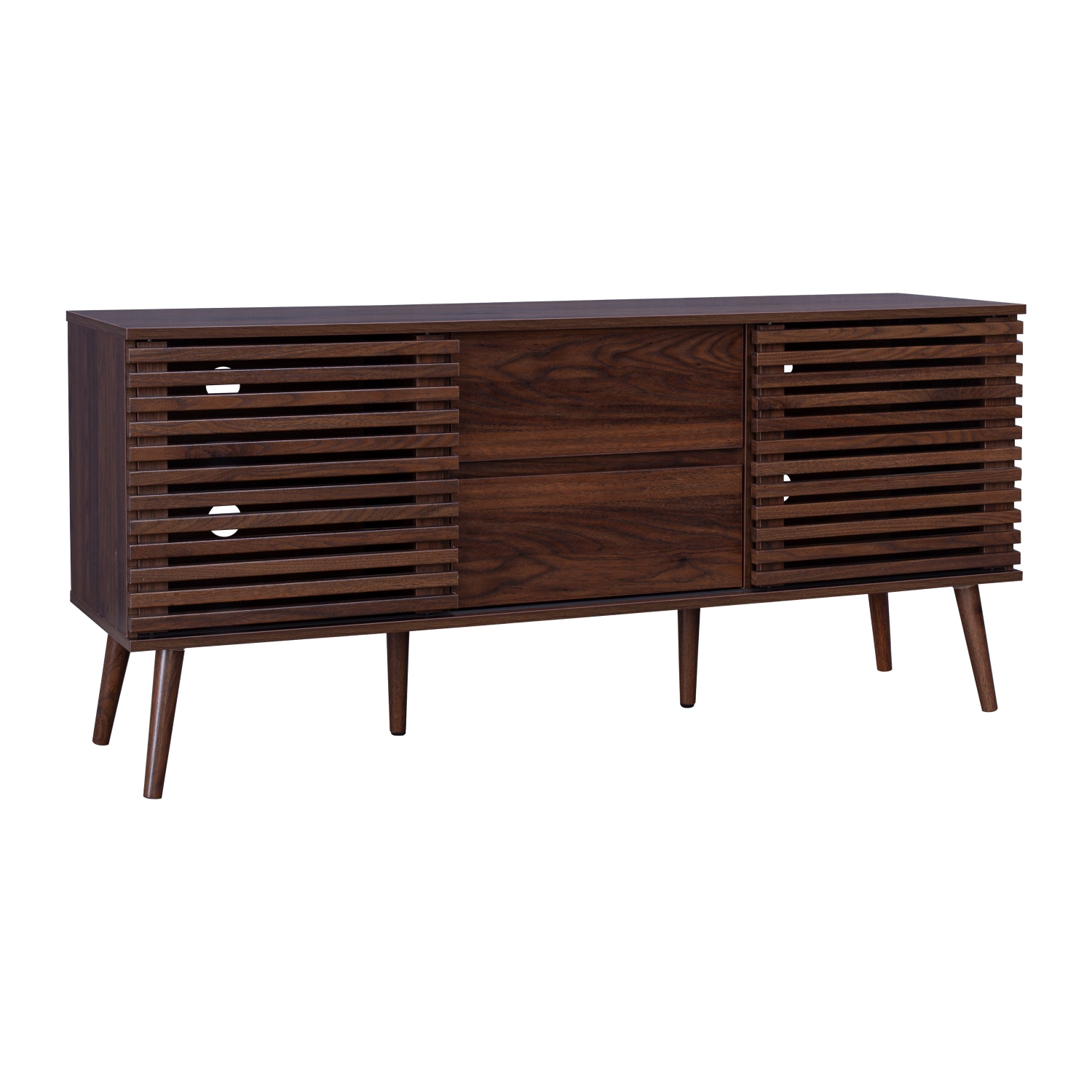 CorLiving Walnut Faux Wood TV Stand with Slatted Doors and Drawers for Most TVs up to 65''