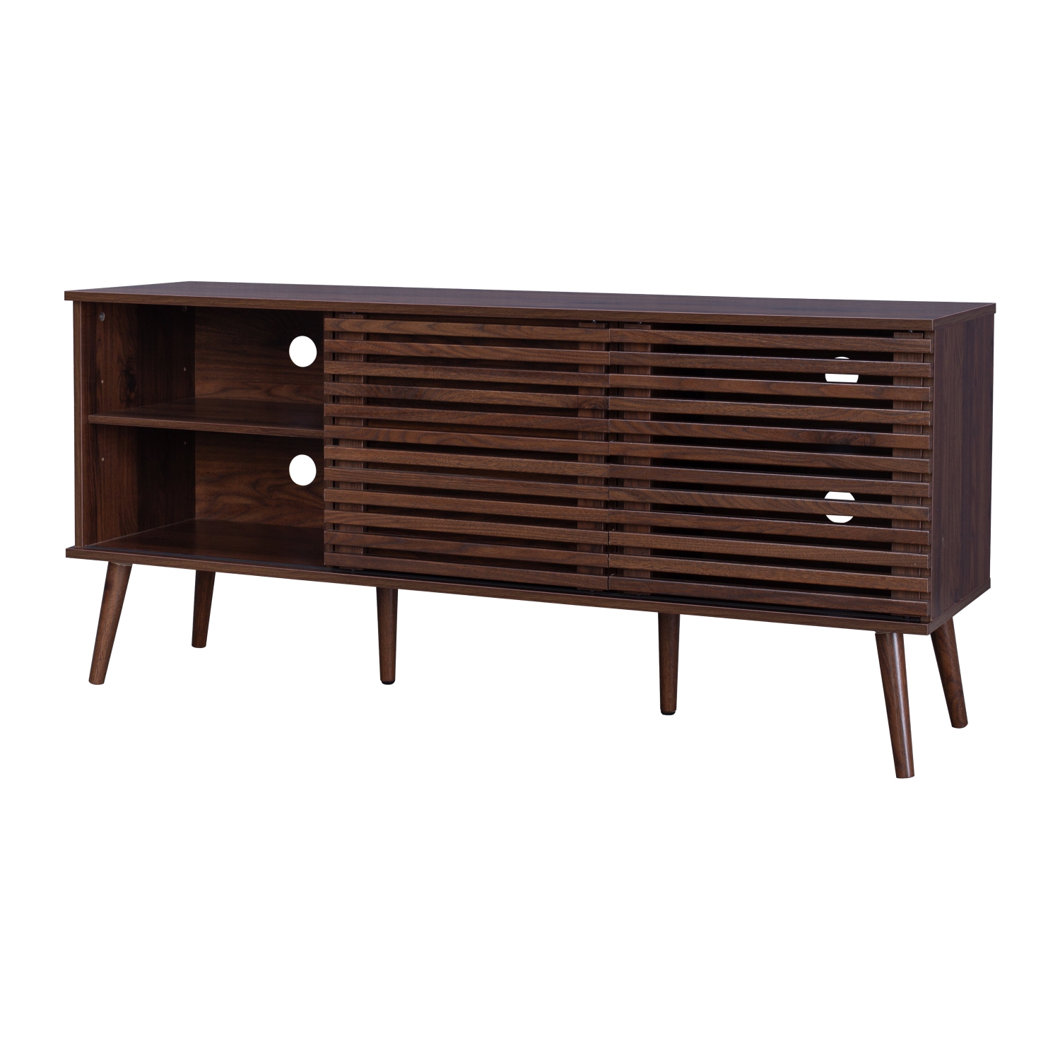 CorLiving Walnut Faux Wood TV Stand with Slatted Doors and Drawers for Most TVs up to 65''