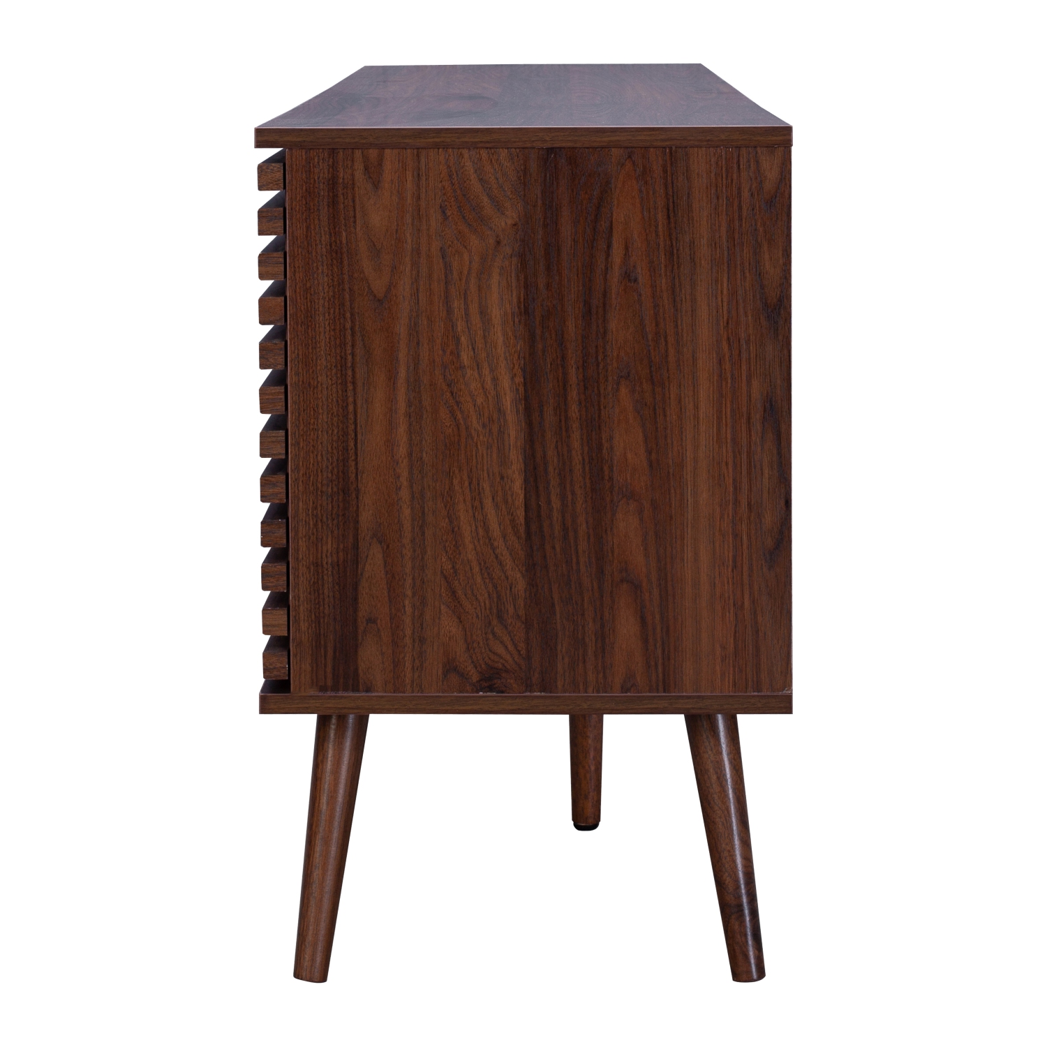 CorLiving Walnut Faux Wood TV Stand with Slatted Doors and Drawers for Most TVs up to 65''