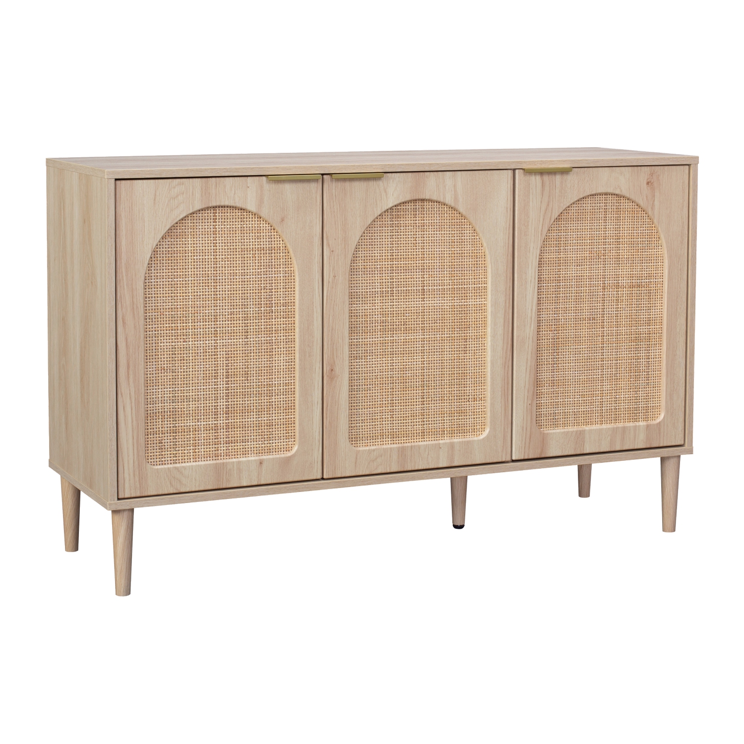 Buffet arqué en bois de rotin avec portes et éclairage Freya 3 de CorLiving avec tablettes