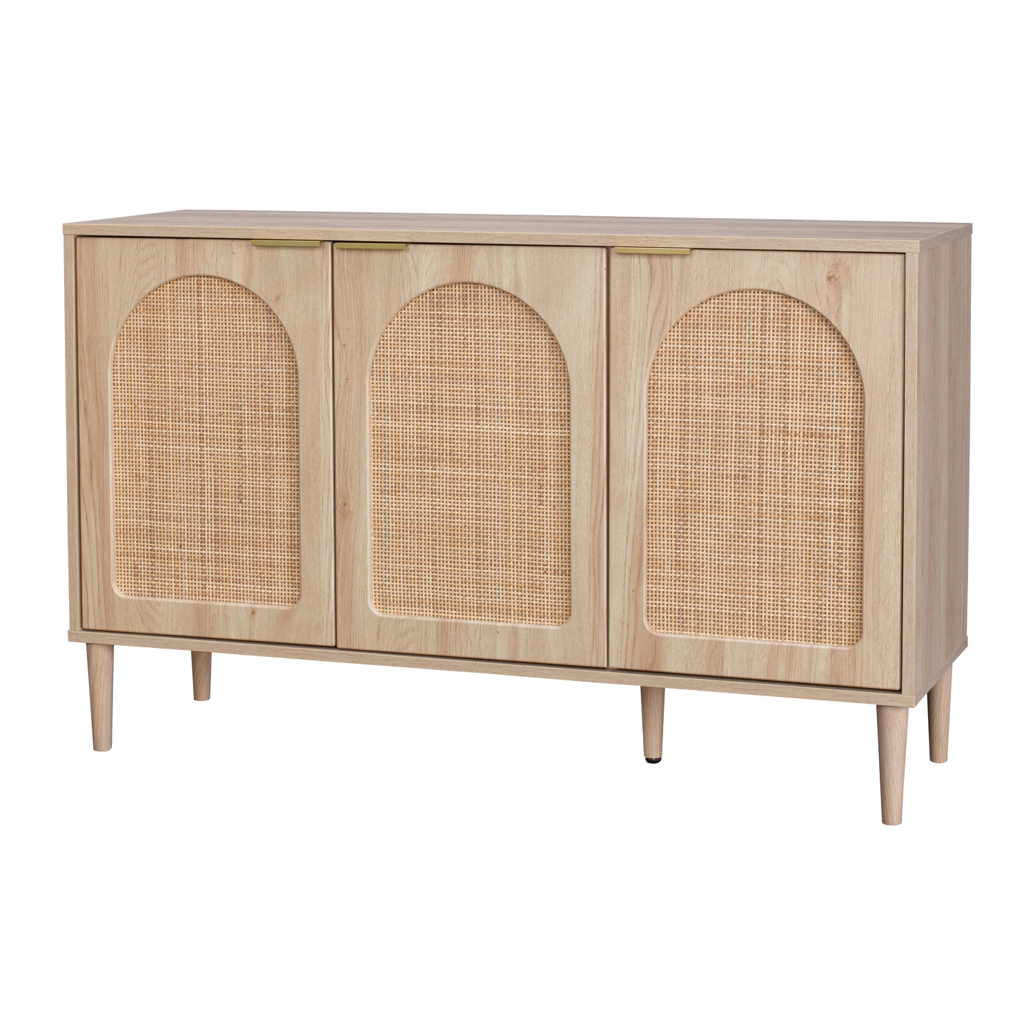 Buffet arqué en bois de rotin avec portes et éclairage Freya 3 de CorLiving avec tablettes