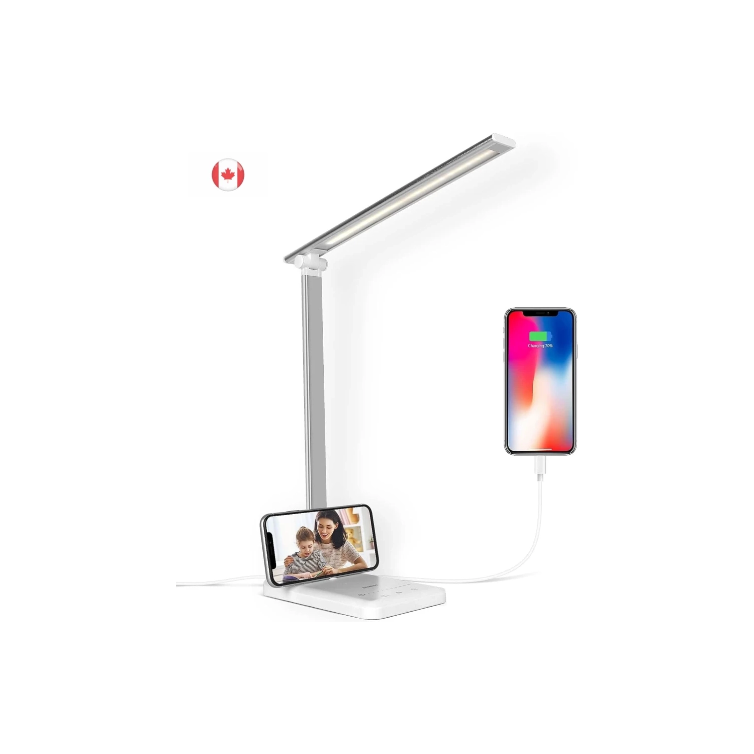 Lampe de bureau à DEL, à intensité réglable avec 5 modes d'éclairage et niveaux de luminosité, minuterie de 45 minutes, commandes tactiles