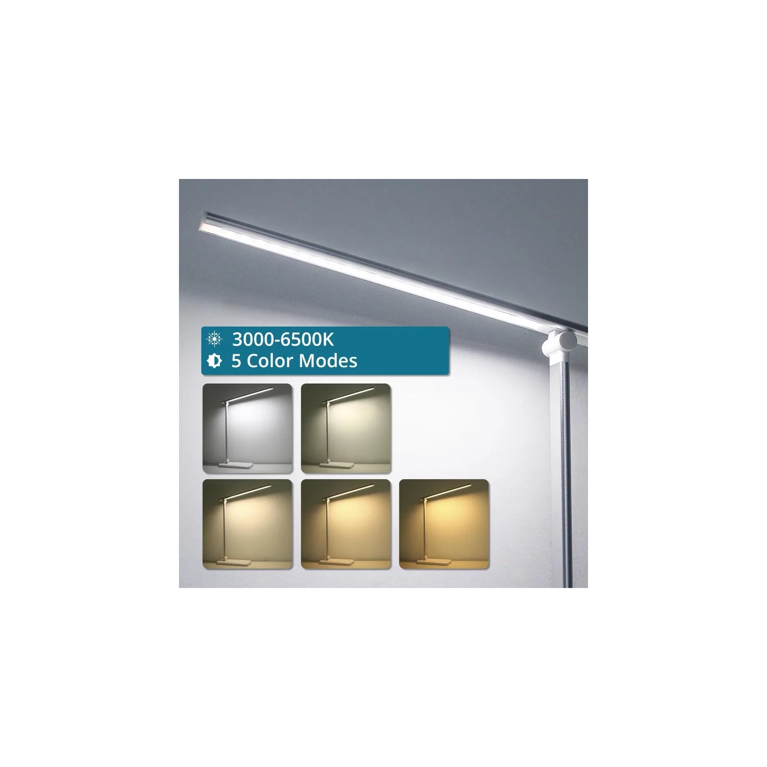 Lampe de bureau à DEL, à intensité réglable avec 5 modes d'éclairage et niveaux de luminosité, minuterie de 45 minutes, commandes tactiles