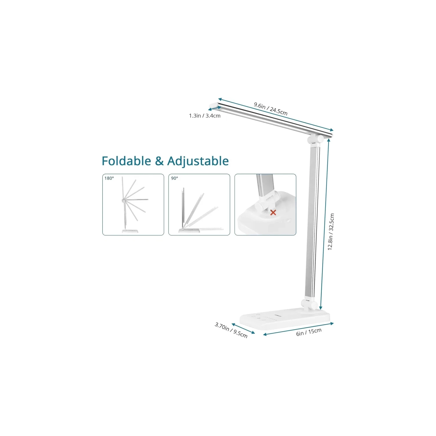 Lampe de bureau à DEL, à intensité réglable avec 5 modes d'éclairage et niveaux de luminosité, minuterie de 45 minutes, commandes tactiles